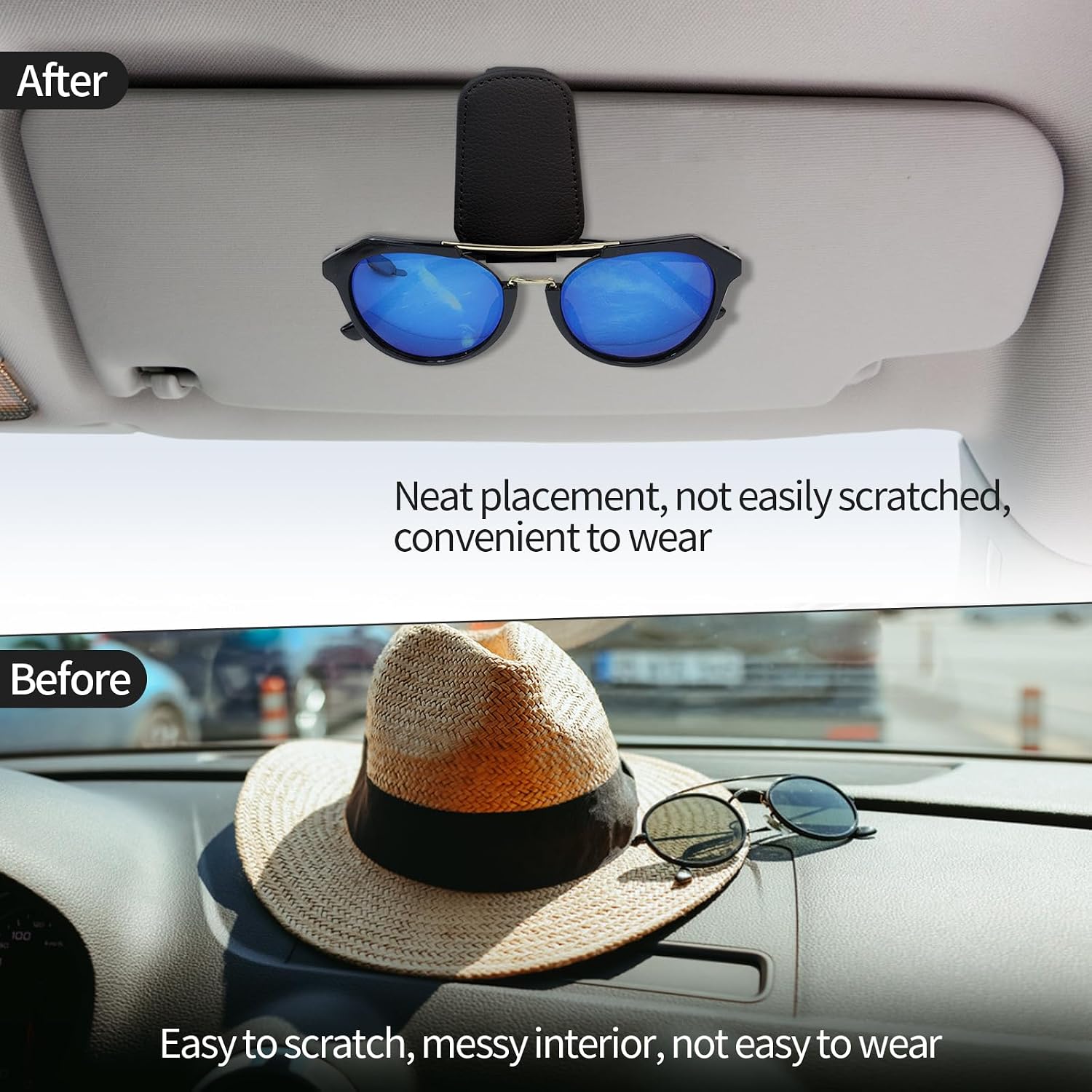2-Pack  Sunglass Holder for  Visor - Suede (Black) |  Suede Wrapped,  Core,  Grip, Clip to Visor, Holds Eyewear/Cards, Fits