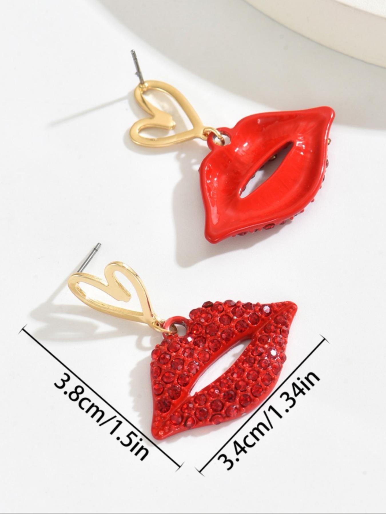 New Women's Jewelry, Unique Rhinestone Heart Design Lip Earrings, Versatile High-End Ear Accessories, Fashionable and Stylish