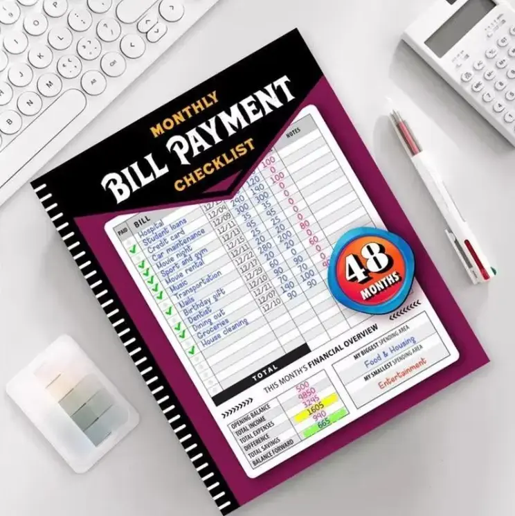 Bill Payment Tracker-Spiral Bound 960 Records for 4 Years, Bank Account Tracking, Debt Payoff Planning & Expense TrackingDurable Bound Notebook for Monthly Financial Overview & Budgeting