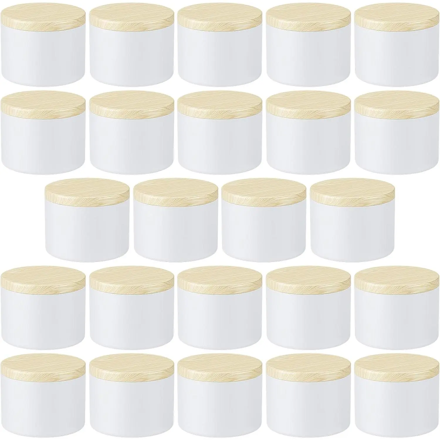 Empty Candles Tins 4 oz Candle Jars 24 count Candle Containers for Candle Making with Lid (White-Woodgrain, 4oz)