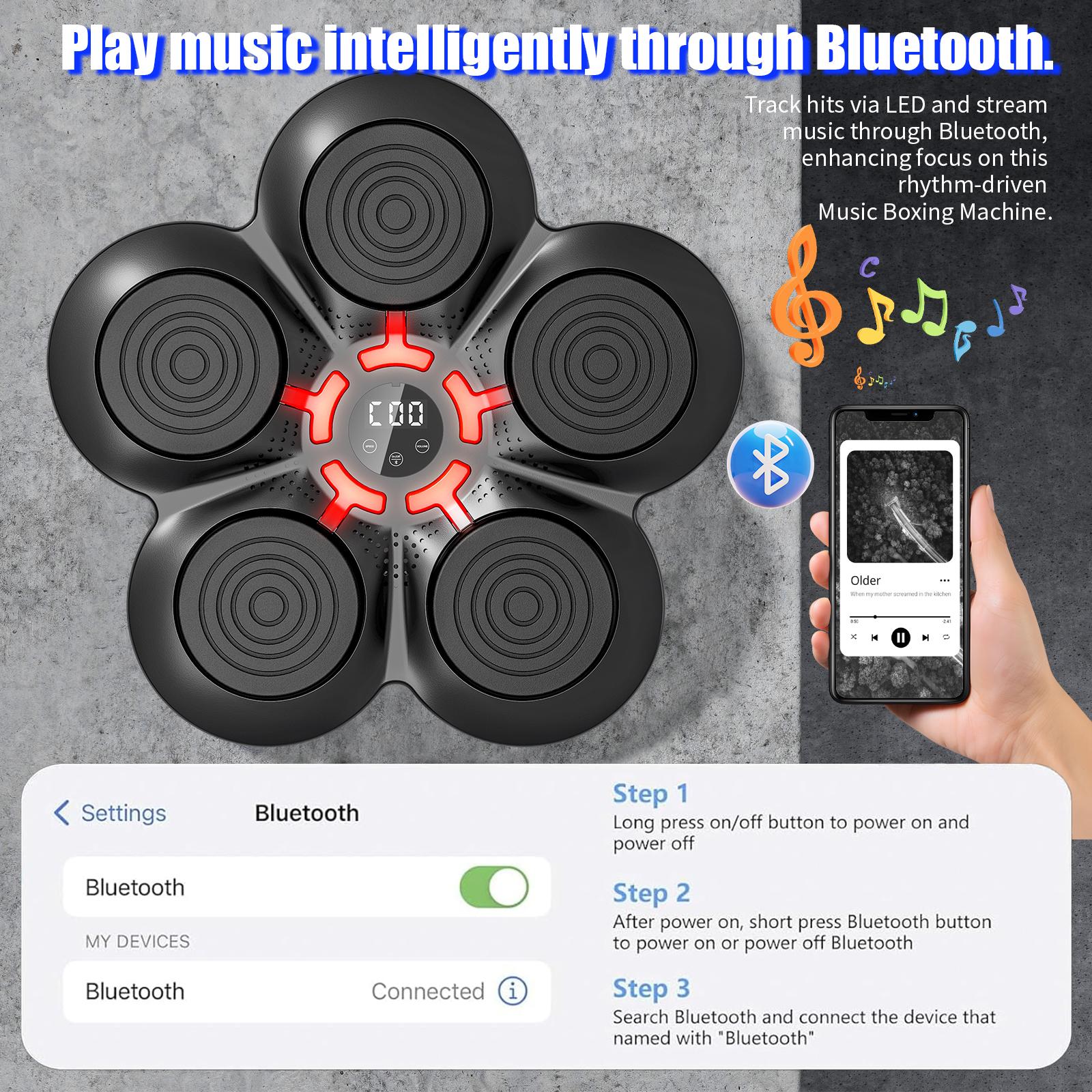 Music Punching Machine for Kids Adults,Bluetooth Wall Mounted Boxing Trainer with Gloves,Reaction Training Pad,Home Gym Sport Toys Gifts for Boys Girls Teens 3-12+