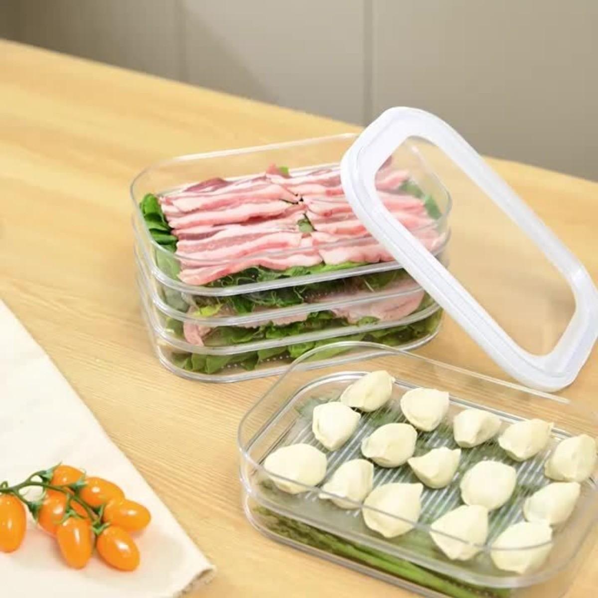 Stackable Food Storage Containers, Refrigerator Organizer, Meat Preservation Box, Reusable Leak-Proof Design, Space-Saving, Fits Bacon, Ham, Cheese