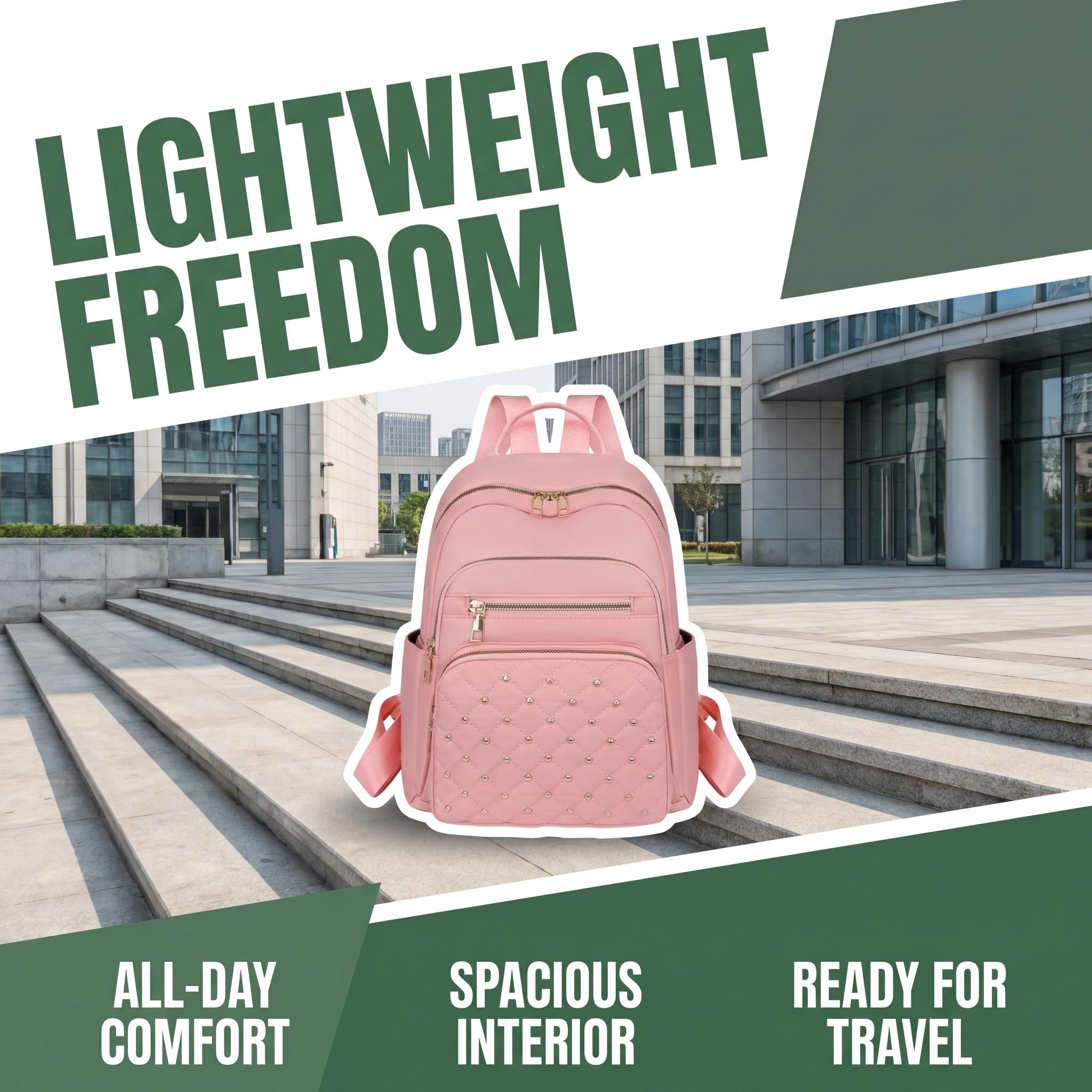 Women's Nylon Travel Backpack - Casual Lightweight Large Capacity Wear-Resistant Daypack with Zipper Closure, Solid Color (Black, Red, Pink, Gray), Backpacks for School, Work, Bag, Everyday Bag, School Backpacks