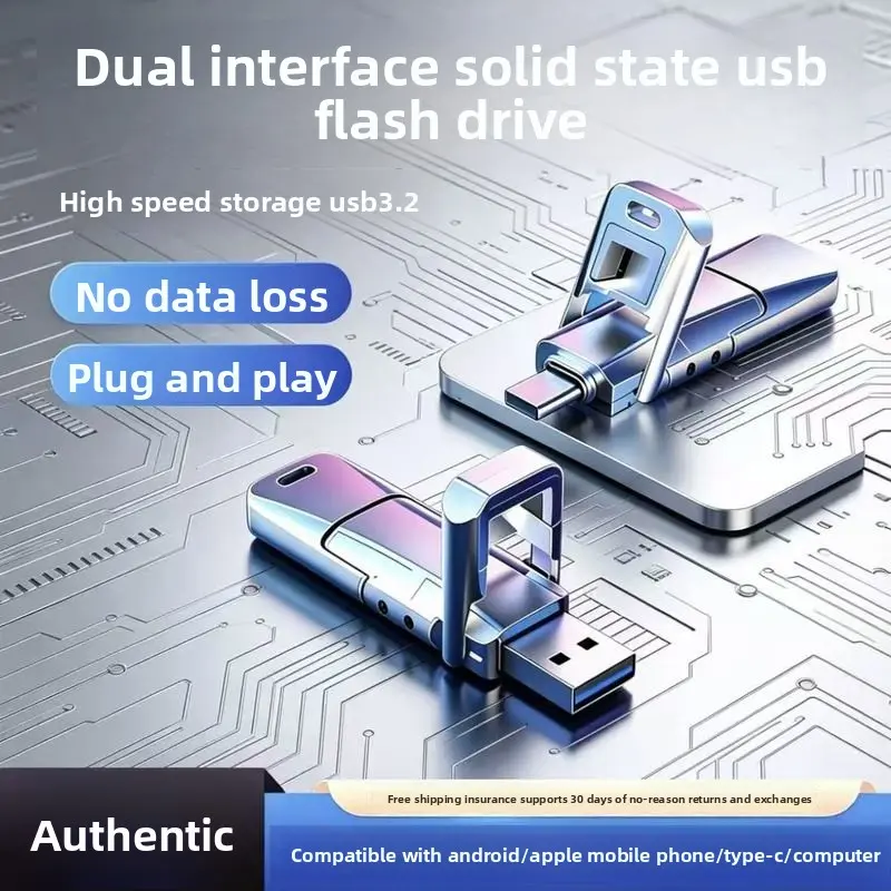 1TB 2TB Portable SSD USB Flash Drive Dual Interface Type-C USB 3.2 High Speed External Solid State Drive for iPhone 15 16 iPad MacBook Windows Android Phone Tablet PC Laptop Large Capacity Storage Memory Stick
