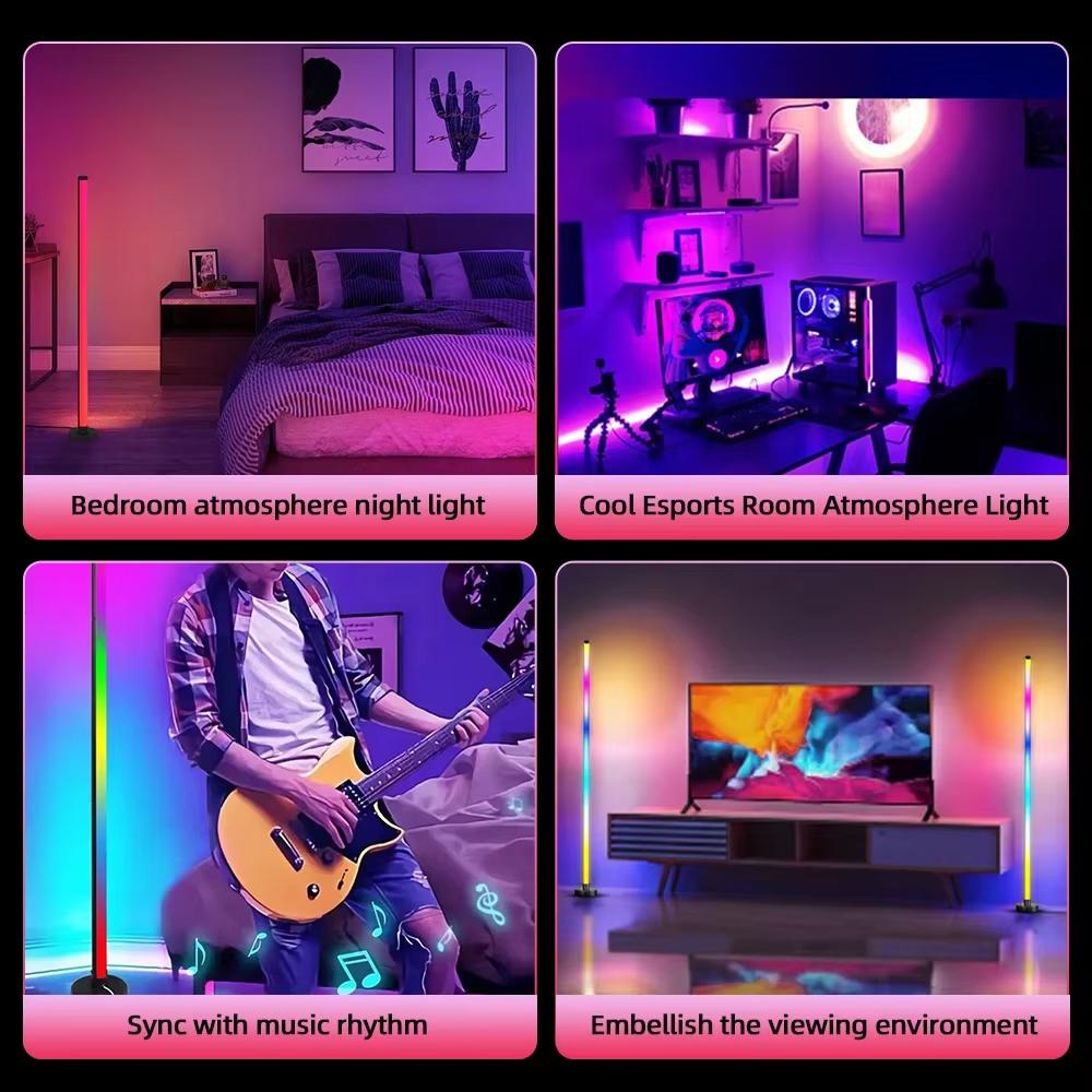 Smart RGB LED Floor Light Color Changing Corner Lamp, Bluetooth APP Remote Control with 16 Million DIY Colors for Living Room, Bedroom, Gaming Room and Festival Decoration