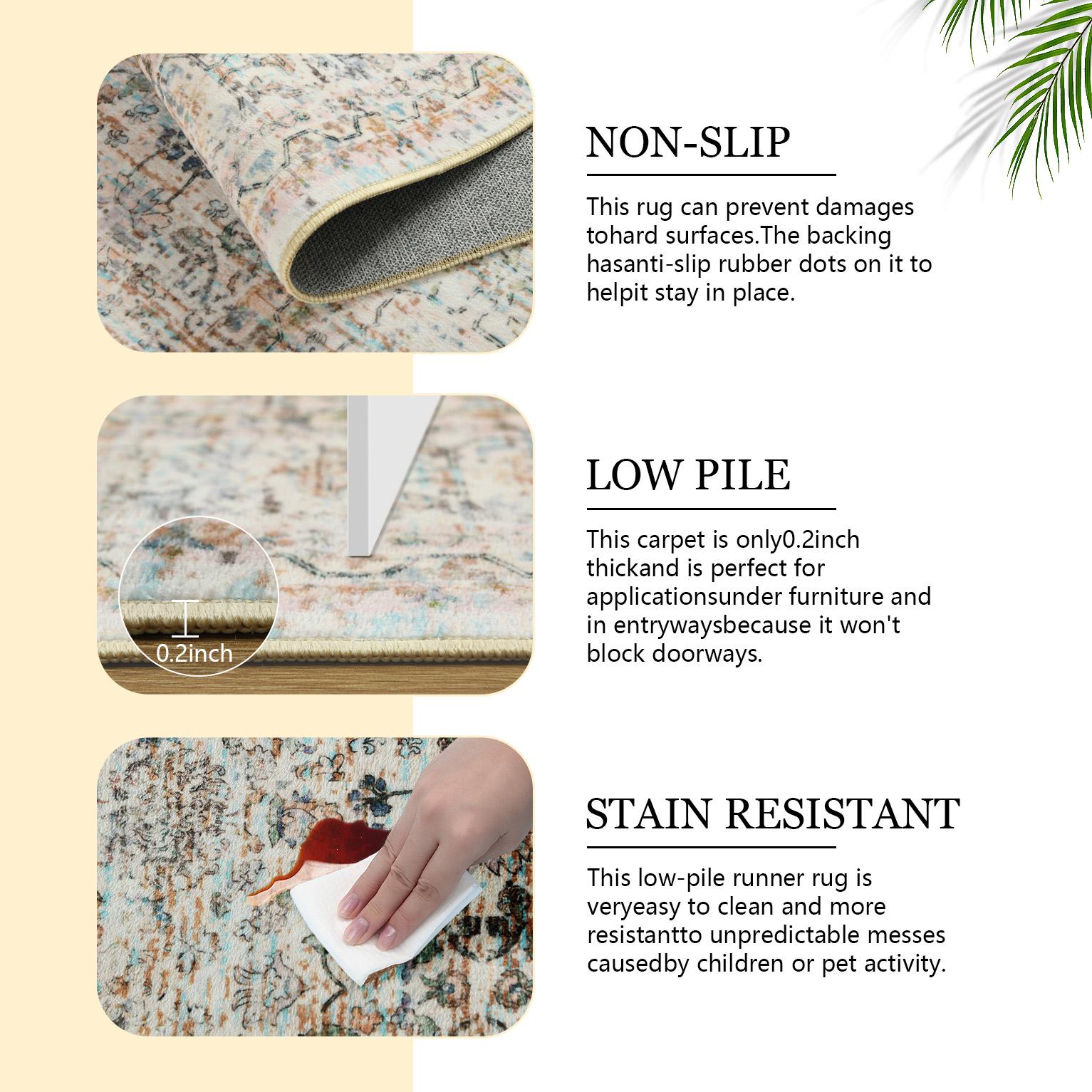 Lochas Boho Tribal Rug, Non-Slip Machine Washable Low Pile Carpet for Living Room, Soft Non-Shedding Floor Mat