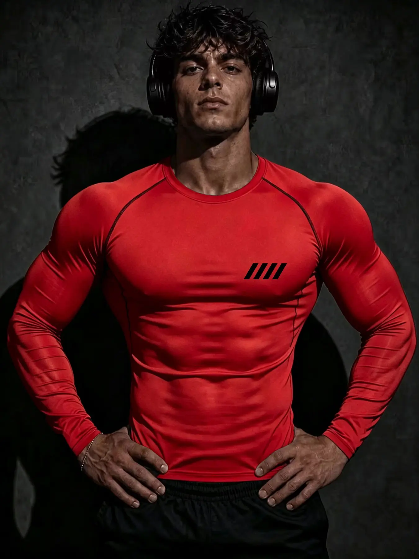 Men's Running Sport Fitness New Training Gym Compression Shirt, Simple Diagonal Print Tight Long Sleeve, Sweat-Wicking Elastic Sports Wear, Running Sports Shirts