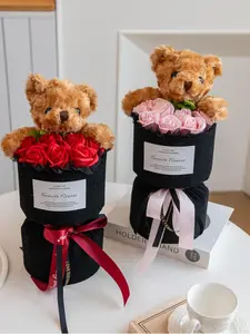 1 Pack Rose Teddy Bear Plush Bouquet for Valentine's Day Gift, Cute Gift for Girlfriend Graduation Season, Style Stuffed Animal Bouquet