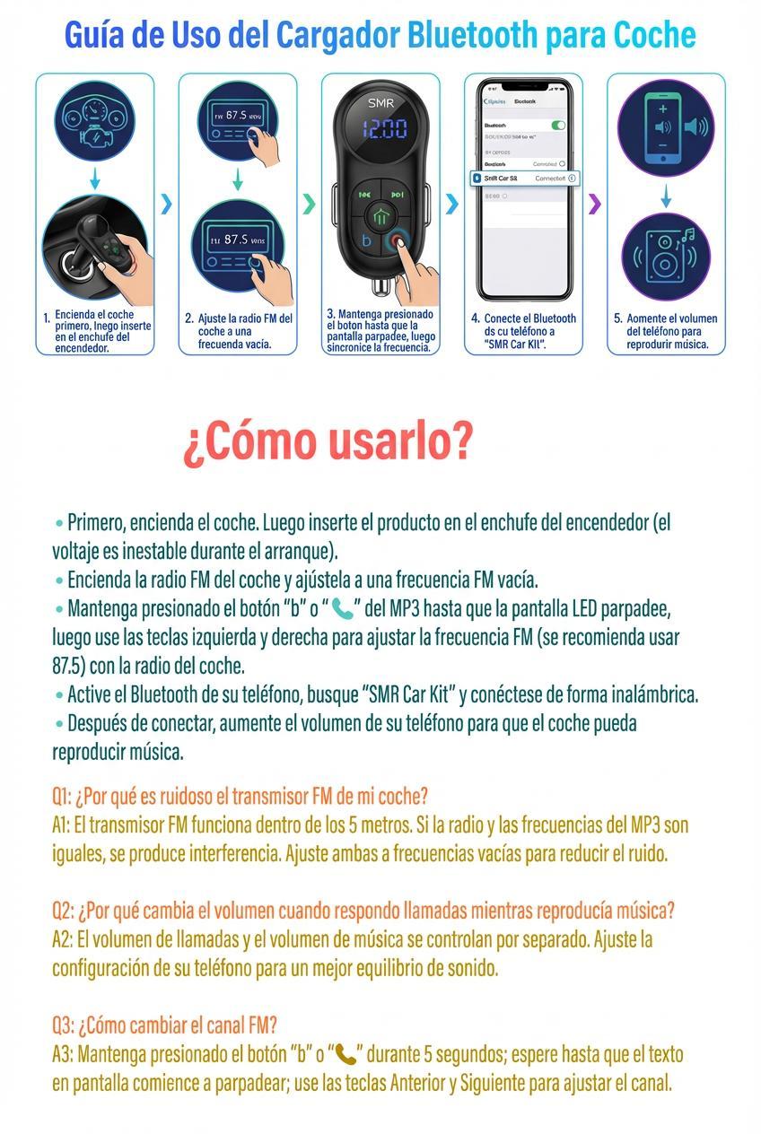 Bluetooth 5.3 Car Adapter Charger 4-Port Fast Charging PD36W QC3.0 18W Wireless FM Transmitter Deep Bass LED Backlit Hands-Free Calling USB Drive Support