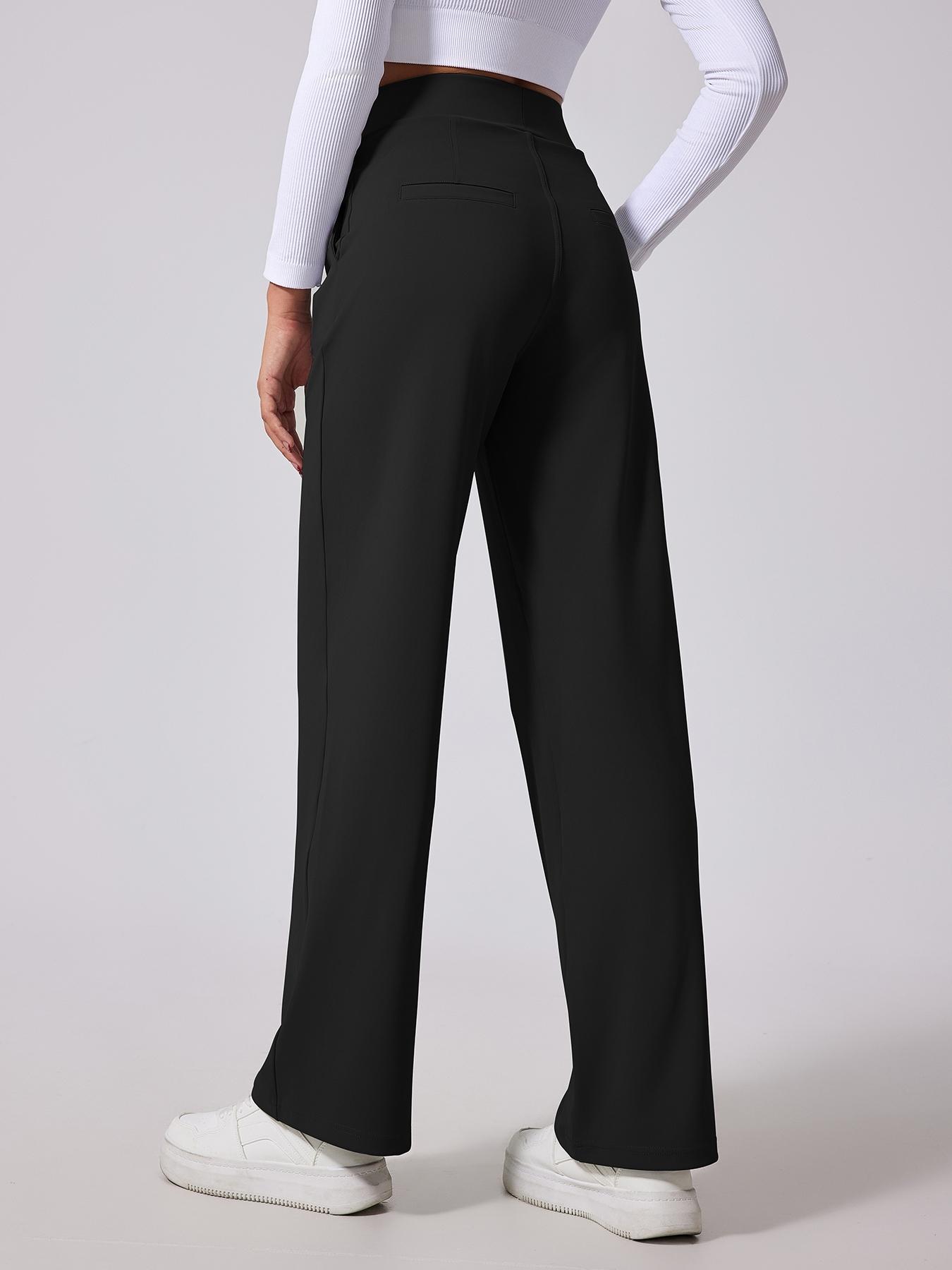 Women's Solid High Waist Trousers, Casual Comfy Trousers for Work Office Business, Ladies Bottoms for All Seasons, Casual Loose Pants