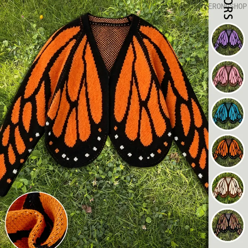 Women's Trendy Butterfly Wings Knit Cardigan, Front Open V Neck, Bat Sleeve Short Design, Casual Fashion Knitwear Knit Coat for Vacation Parties, Baggy Inflatable Santa Claus Deer Sleigh Set prank gift crochet shoulder bag solid drop everyday length toy