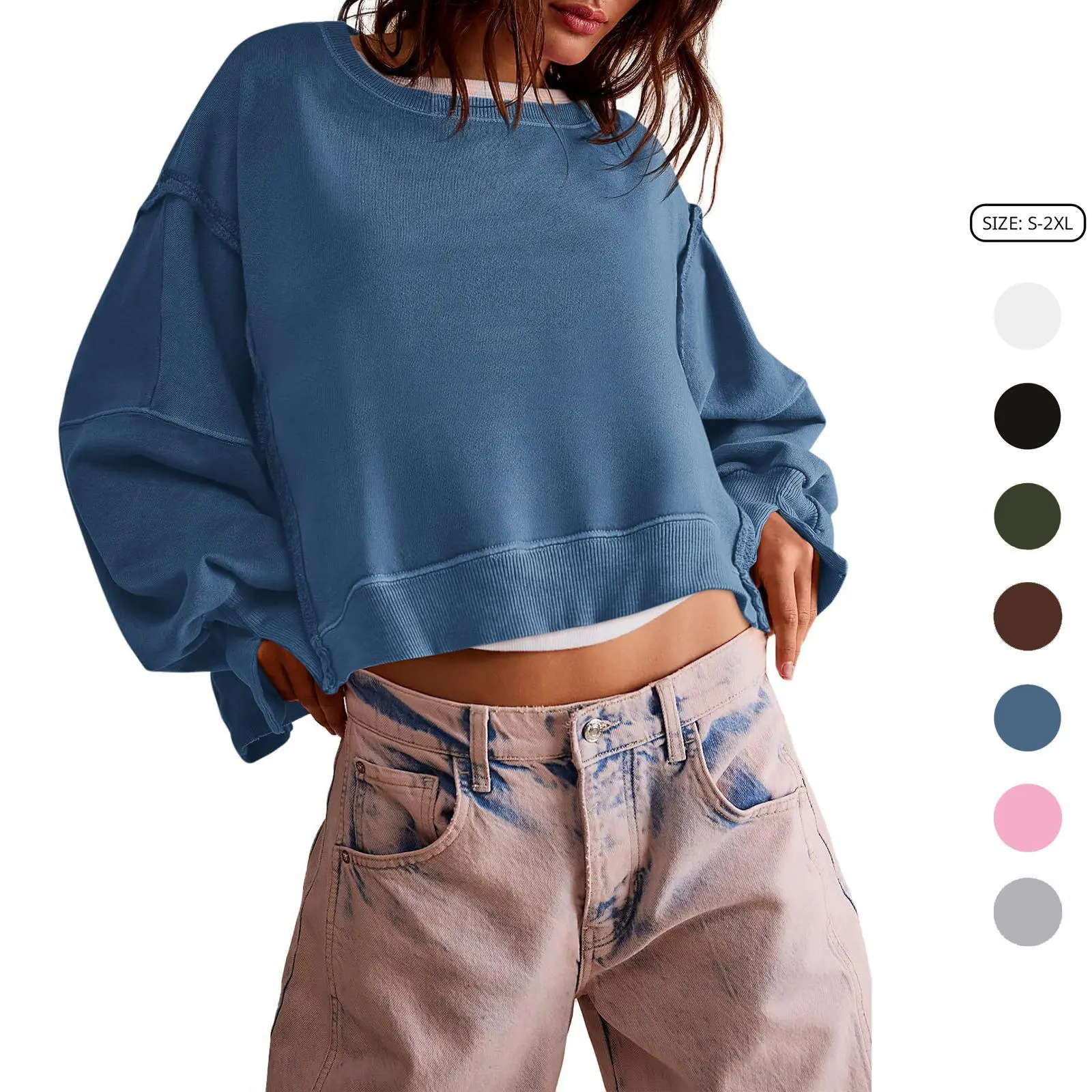 Imily Bela Womens Casual Sweatshirt Long Sleeve Tops Crewneck Loose Fit Tee Pullover Crop Tshirt Side Slit Fall Fashion 2025
