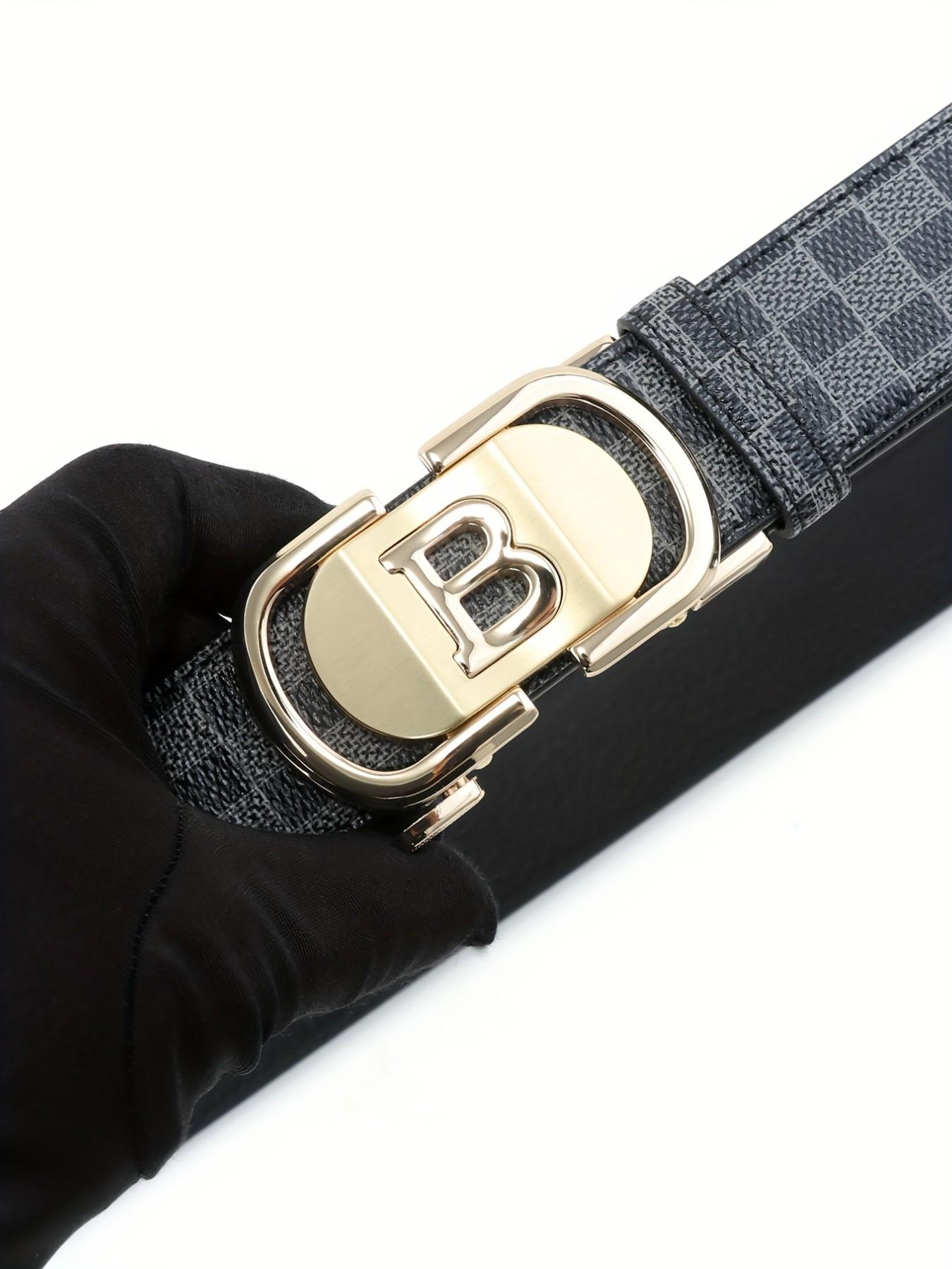 New Hollow Out B Letter Alloy Automatic Buckle Belt, Business Men's Pants Waistband, Retro Plaid Fashion Casual Belt, Fashionable Plaid Belt