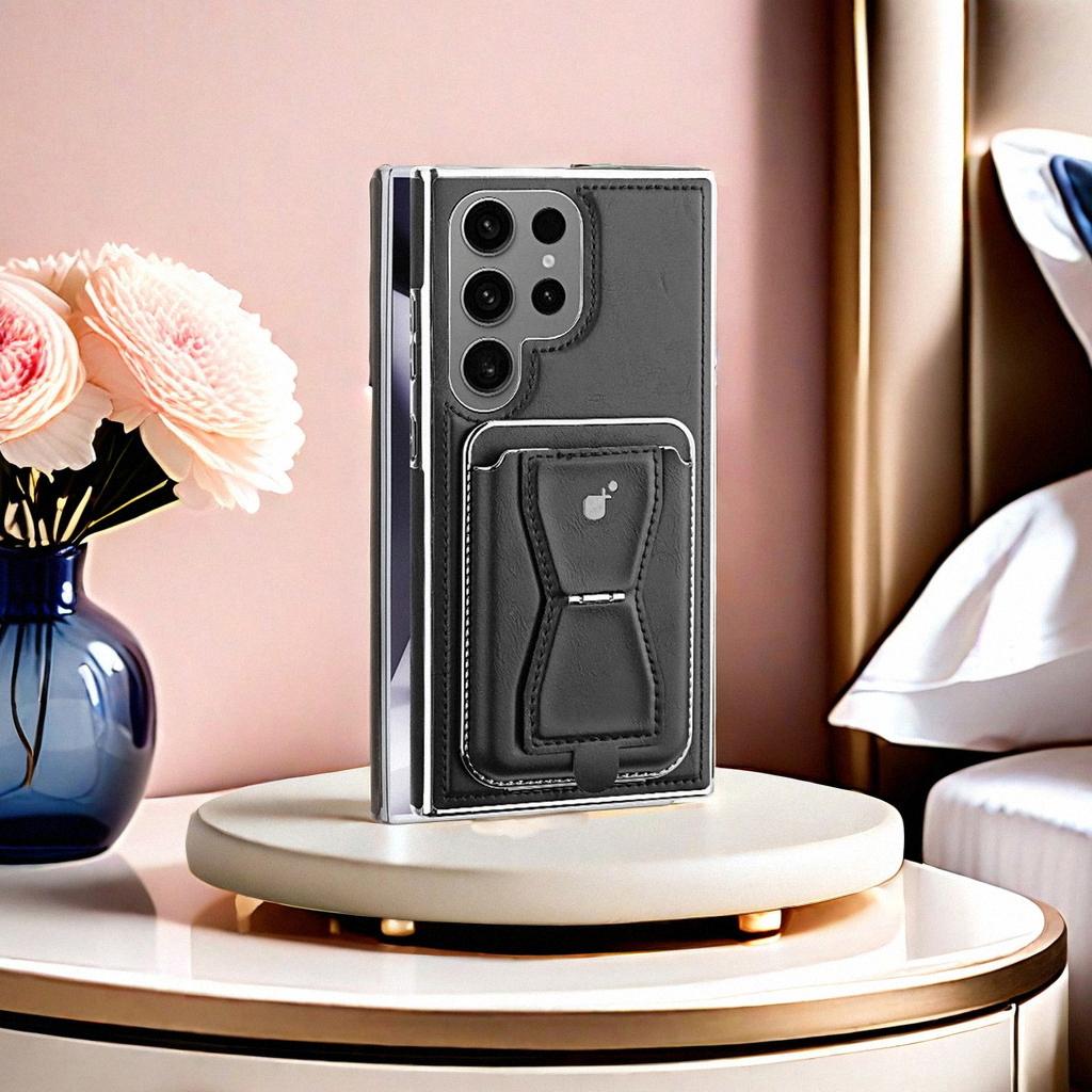 Rugged Wireless Magnetic Holder Phone Cases For S24/23/22 Ultra Men Business Leather Shockproof Cover With Card Slots