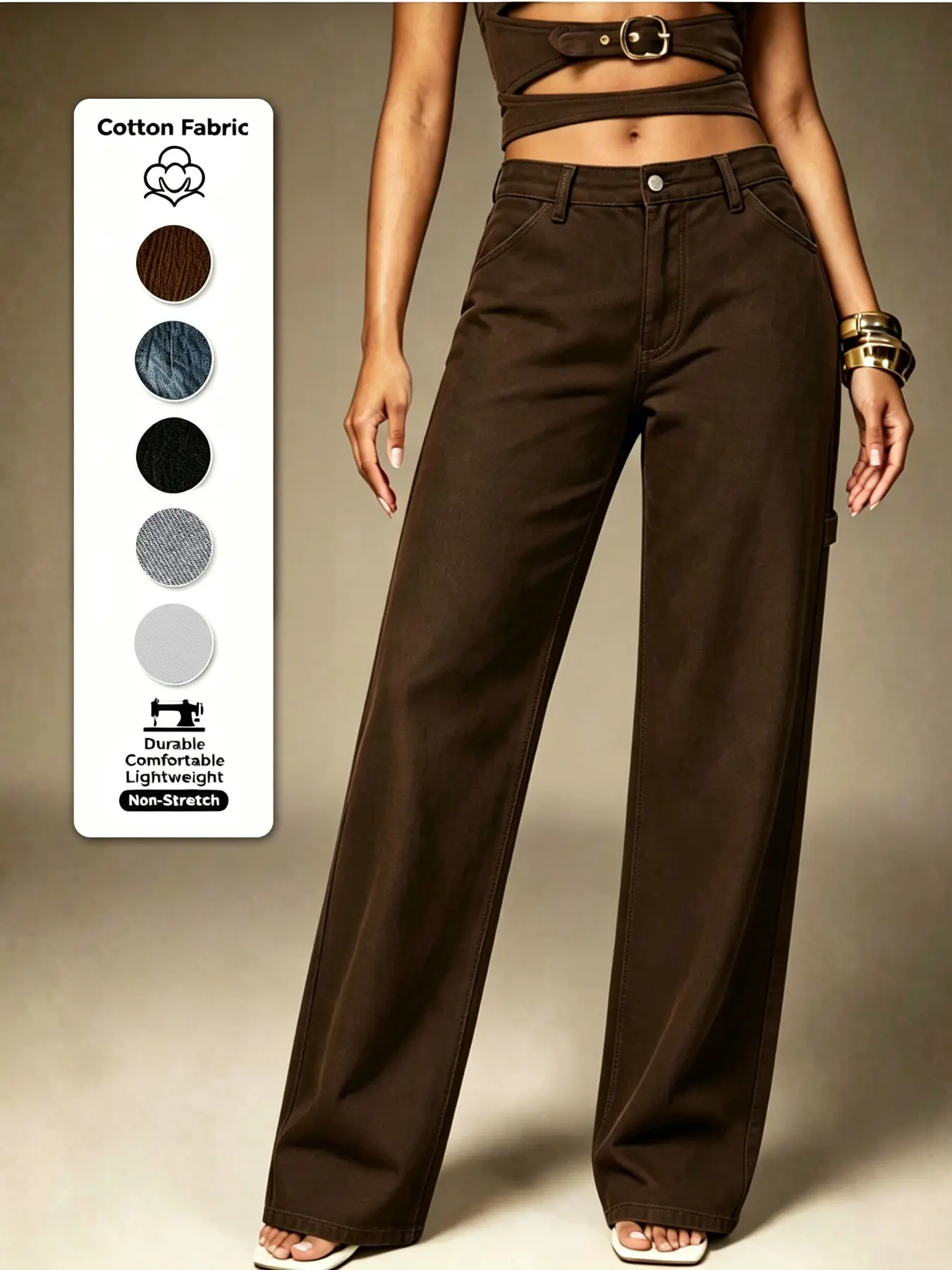 Women's High Waist Wide Leg Jeans, Solid Color Baggy Loose Fit Long Pants, Millennial Street Style, Casual Floor-Length Denim Trousers