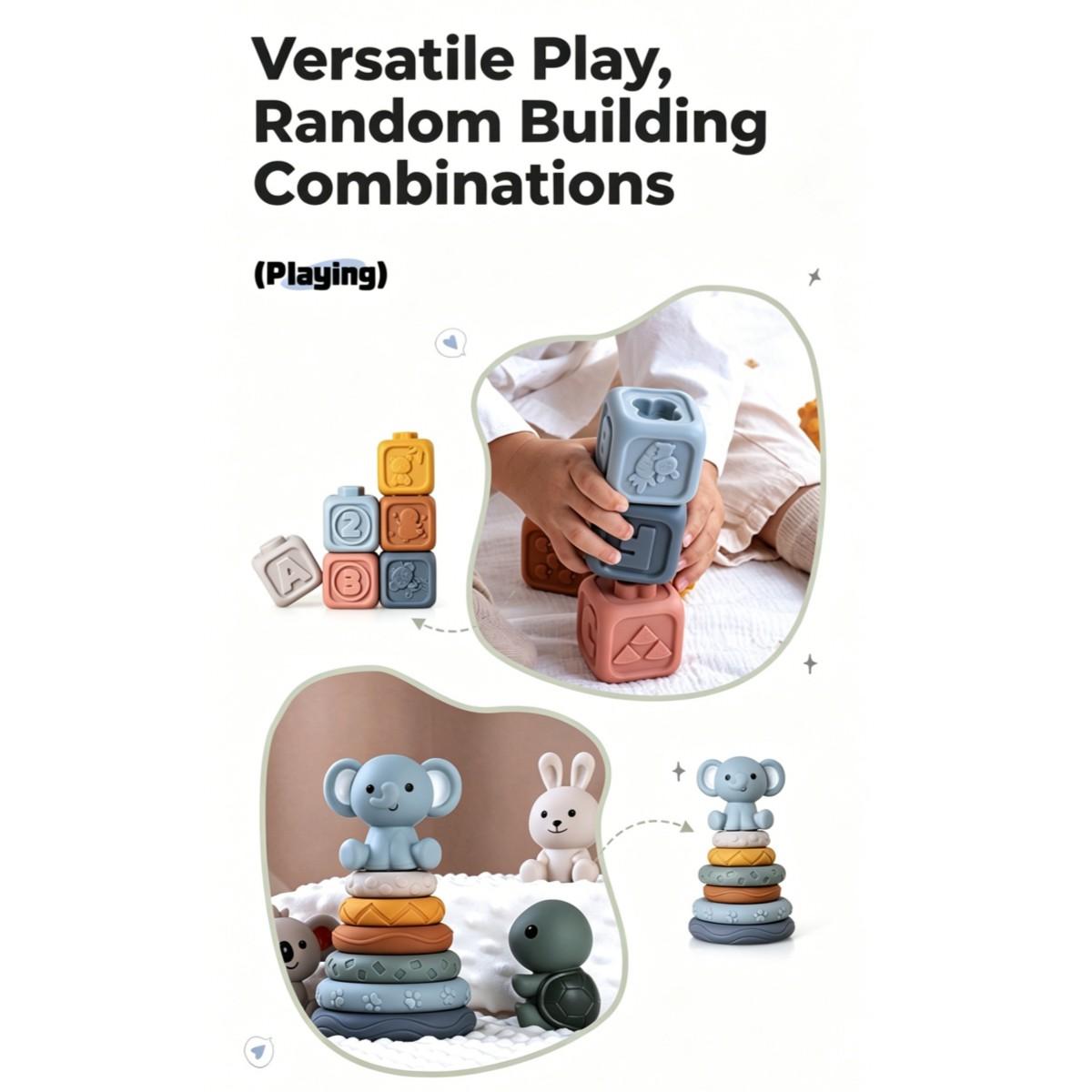 13pcs Baby Hand Grip Ball Toy, Soft Gel Blocks, Stacking Rings, Sensory Stimulus, Shape Recognition, Suitable for Kids Aged 6+ Months