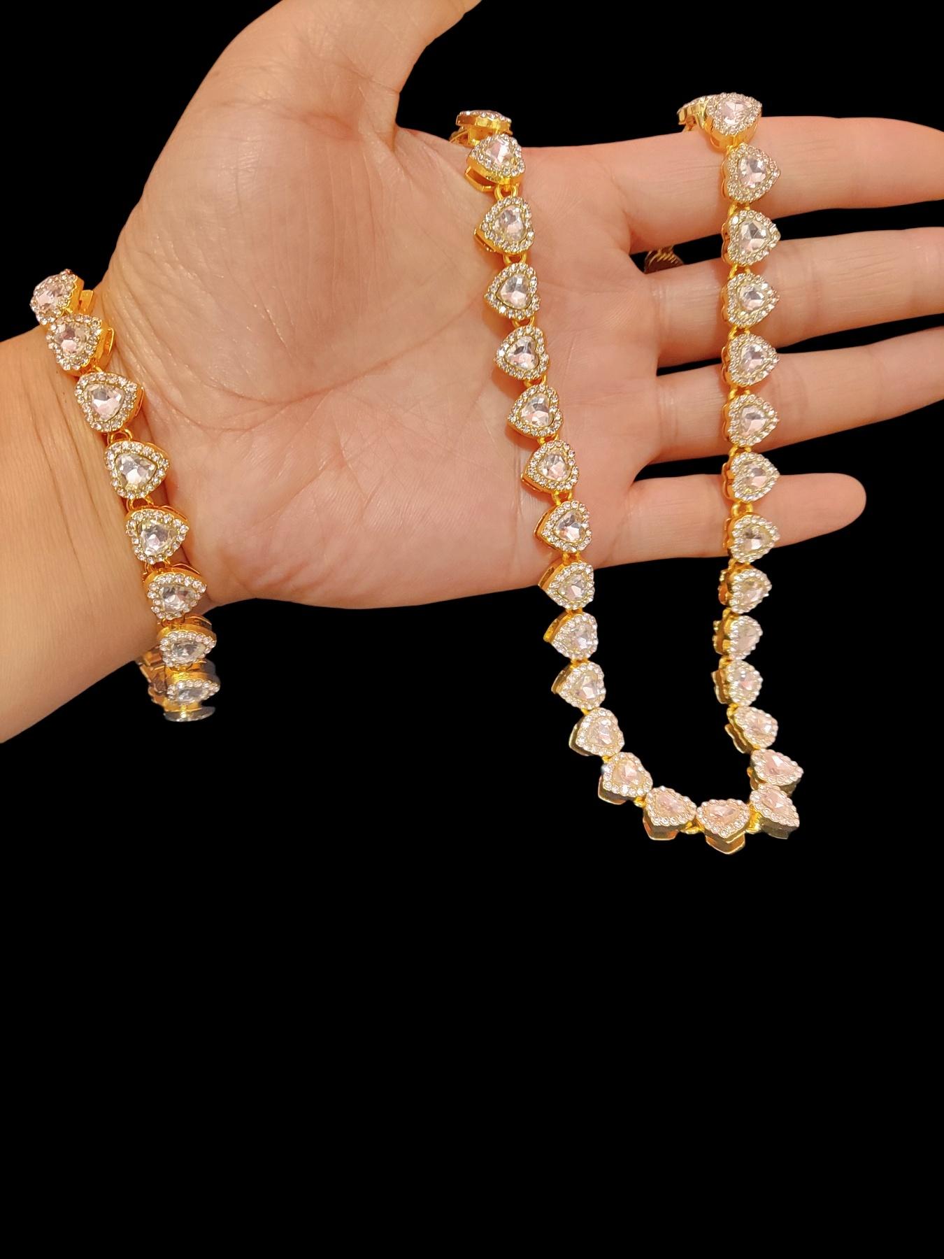 2Pieces/Set 10mm Love Heart Shape Chain Necklace and Bracelet Men or Women Hip Hop Iced Out Bling Bling Chain Necklace and Bracelet Fashionable Jewelry Set Fashion Set Jewelry Valentines Gift