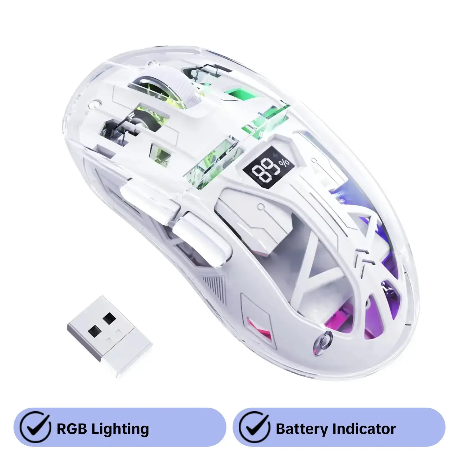 Attack Shark A2 RGB Wireless Mouse, Rechargeable Wireless Mouse with Battery Level Display, Gaming Mouse for Gaming, Office, Home, Gaming Pc Accessories