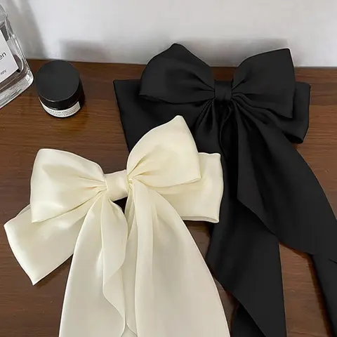 2pcs/Set Women Ladies' Black & White Long Ribbon Bow Hair Clips Cute Valentine's Day Valentines Claw Clips Hair Claws Hair Barrettes, School Stuff, Elegant, College, Winter Outfit For Women, Bows, Hair Accessories, Head Accessories, Hairpin