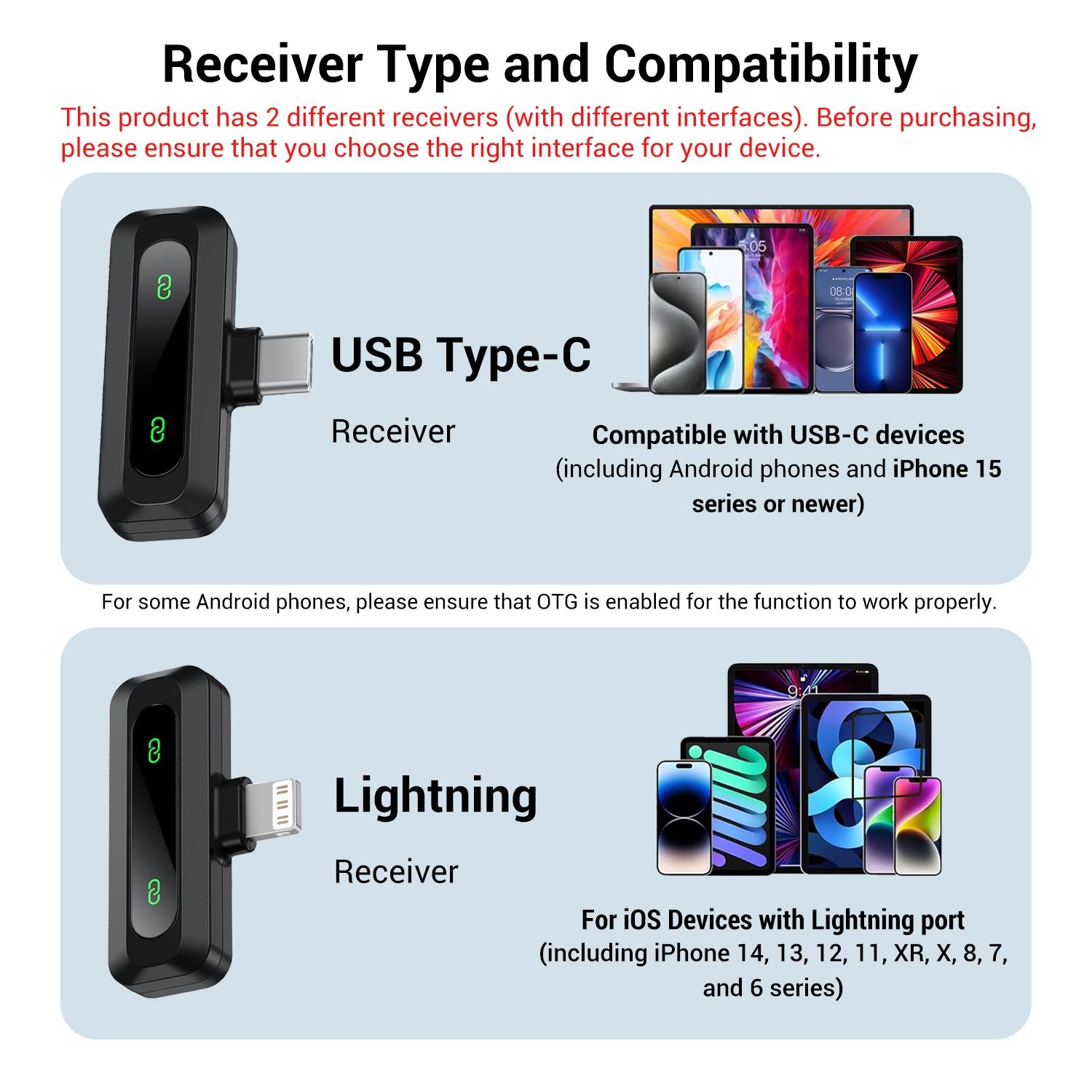 Wireless Microphone, Professional Lapel Mic for iPhone and Android, Wireless Microphone for Video Recording, Teaching, Interviews and Podcasts, Rechargeable Wireless Mic