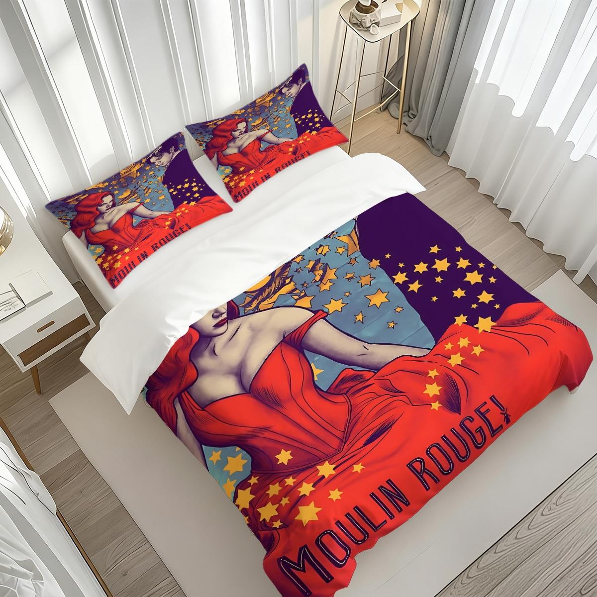 3Pcs,Moulin Rouge brainstorm  three-piece bedding set, soft, comfortable and skin-friendly, universal in all seasons, bedding set, no pillow core, no quilt core, suitable for bedrooms, guest rooms - (1 quilt cover + 2 pillowcases)