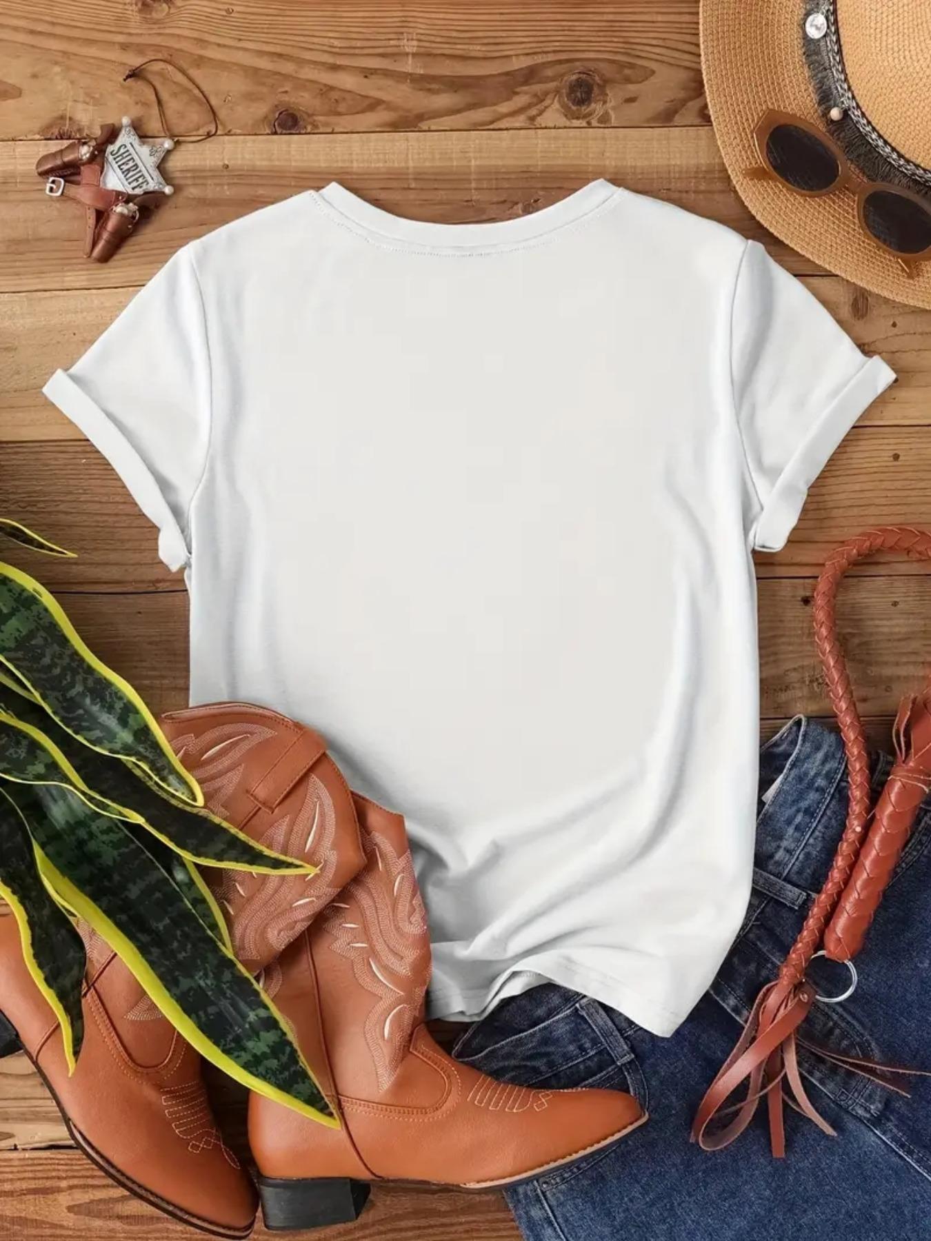 [Plus Size] Letter Print Round Neck Tee, Vintage Casual Short Sleeve Fitted T-shirt for Daily Wear, Women Plus Clothing for All Seasons, Womenswear