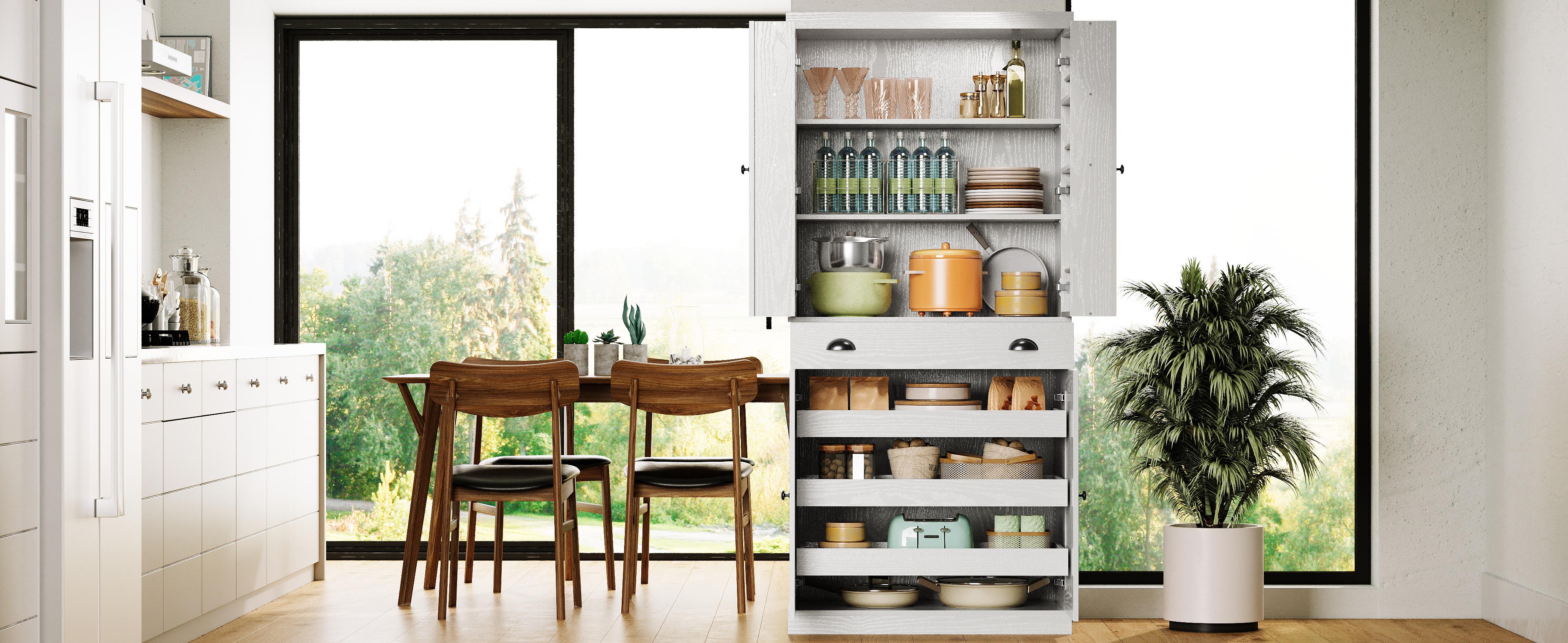 【2 Packages Shipping】IRONCK Kitchen Pantry Cabinet 72" Height, Freestanding Cupboard with Drawer, Sliding Storage Rack, and 6 Hanging Shelves for Dining Room, Laundry