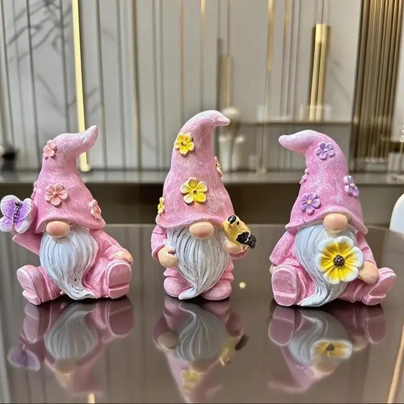 3-Piece Gnome Garden Decor Set, Unique Floral Ornaments, Perfect for Garden Beds, Patios & Paths, Enhance Outdoor Spaces, Home Decor Accessory