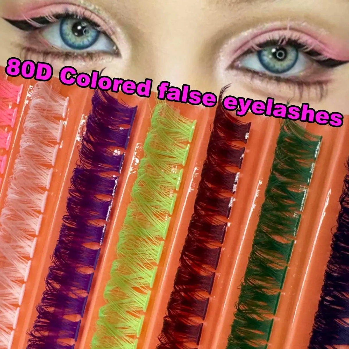 Multicolor Mixed 80D False Eyelashes, Creative Glitter Style, Transparent Thin Stem, Voluminous Dense, Halloween Party Cosplay Makeup Use
