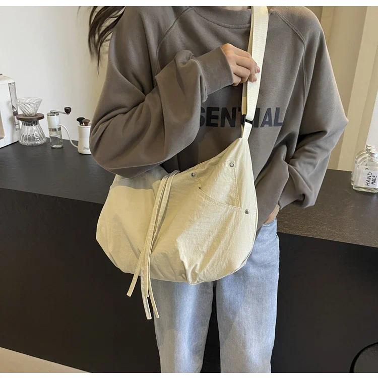 Zipper Solid Nylon Women's Handbags 2026 High Quality Sewing Thread Bags for Women Casual Interior Compartment Crossbody Bags