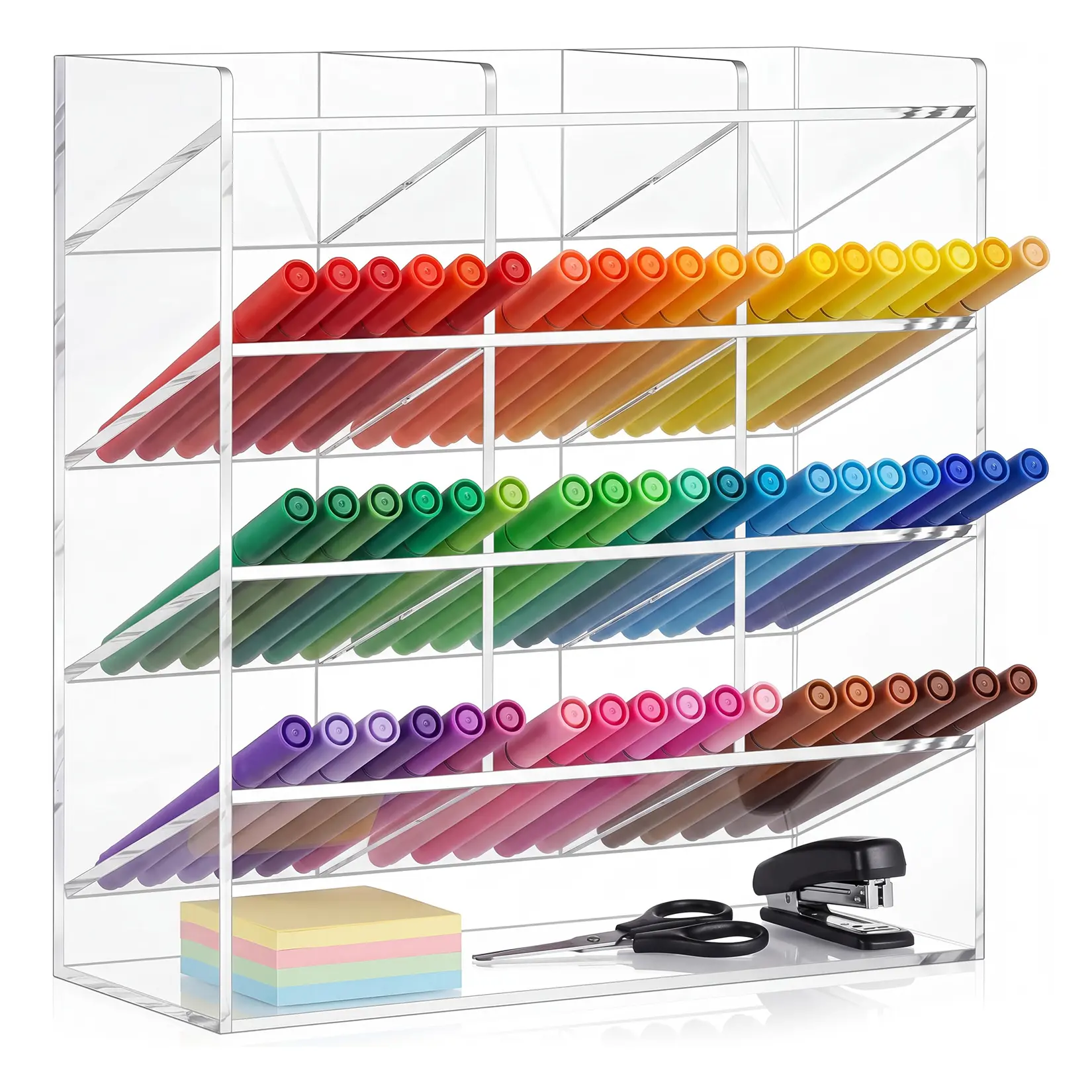 Acrylic Marker Holder & Desk Organizer – Clear Pen Display Stand for Office, Teacher, Art Supplies | Tabletop Storage Rack, Holds Pens Scissors & More