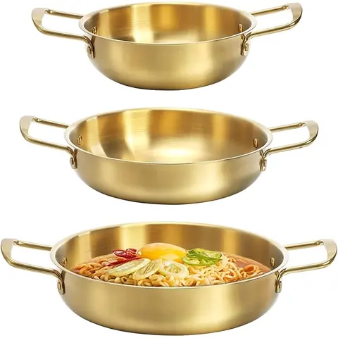3-Piece Korean Ramen Pot Set, Stainless Steel Kitchen Cooking with Handle, Dishwasher-Safe Rust-Proof Small Soup Pot, Individual Hot Pot for Noodles & Soup, Suitable for Family and Outdoor Use, Stainless Steel Pots, High Quality Cookware
