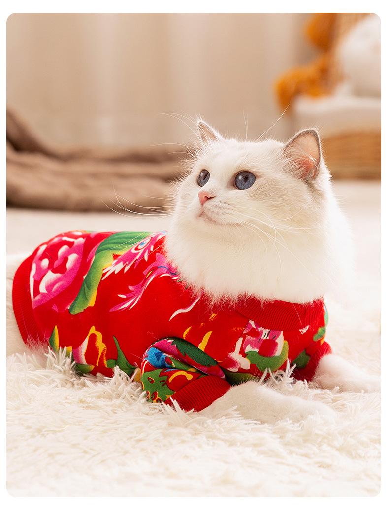 Kitten Apparel Autumn Winter Floral Sweatshirt for Ragdoll British Shorthair New Year Two Legged Cat Clothes