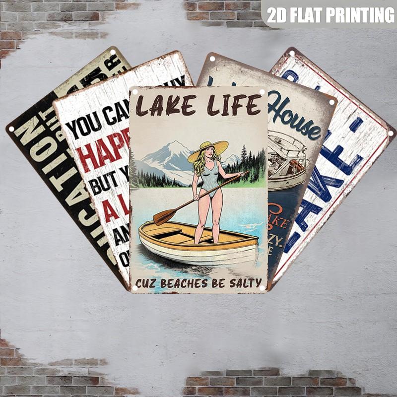 Vintage Aluminum Sign, Lake Life Iron Plate Sign, Summer Atmosphere Decorative Art, Retro Poster Aluminum Sign, 8x12 Inches 2D Flat Poster