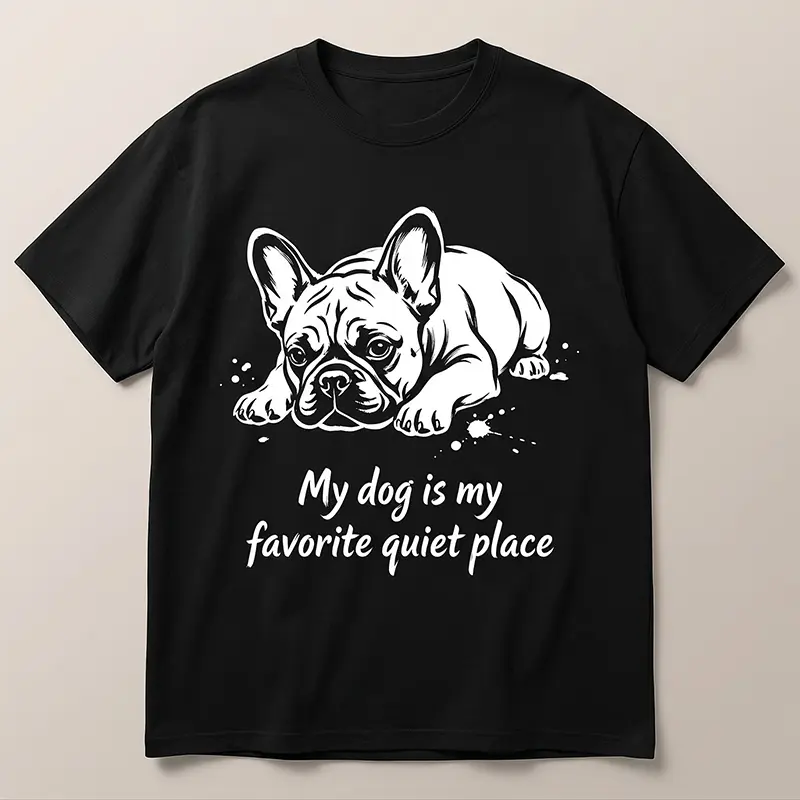 My Dog Is My Favorite Quiet Place French Bulldog T-Shirt Cozy Lying Frenchie Dog Lover Calming Tee