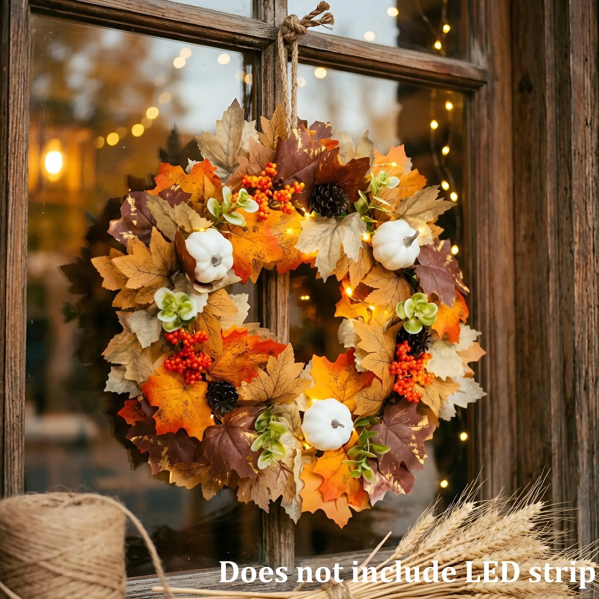 Autumn Wreath for Front Door, Pumpkin Maple Leaf Wreath, Harvest Wreath, Thanksgiving Decoration, Indoor Outdoor Party Decor