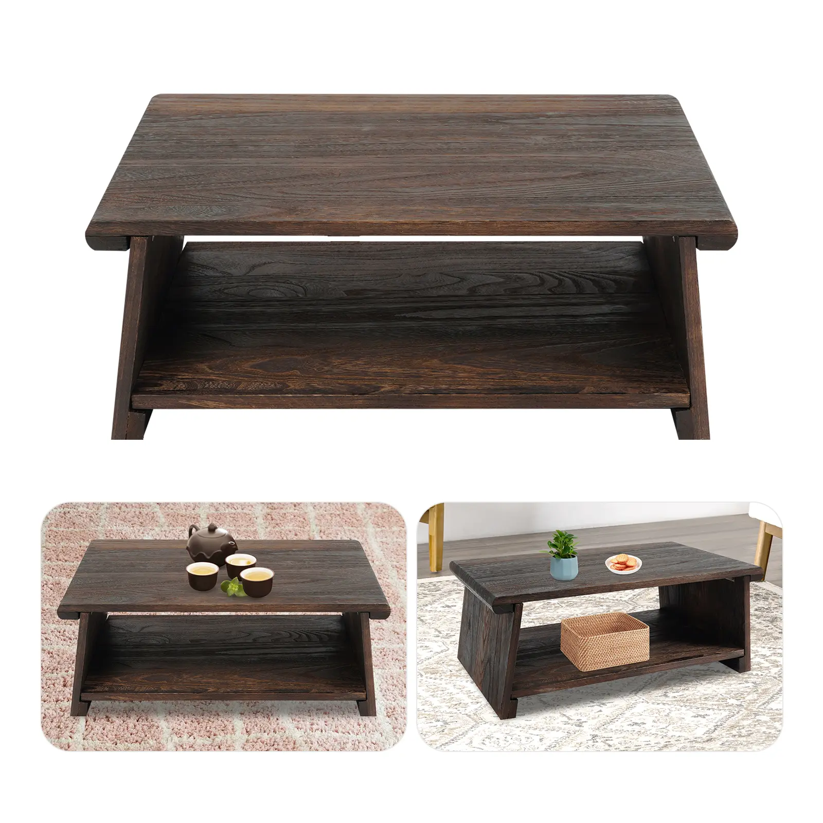 58cm Folding Wooden Tea Table 50kg for Tea Coffee Home Office Balcony Use