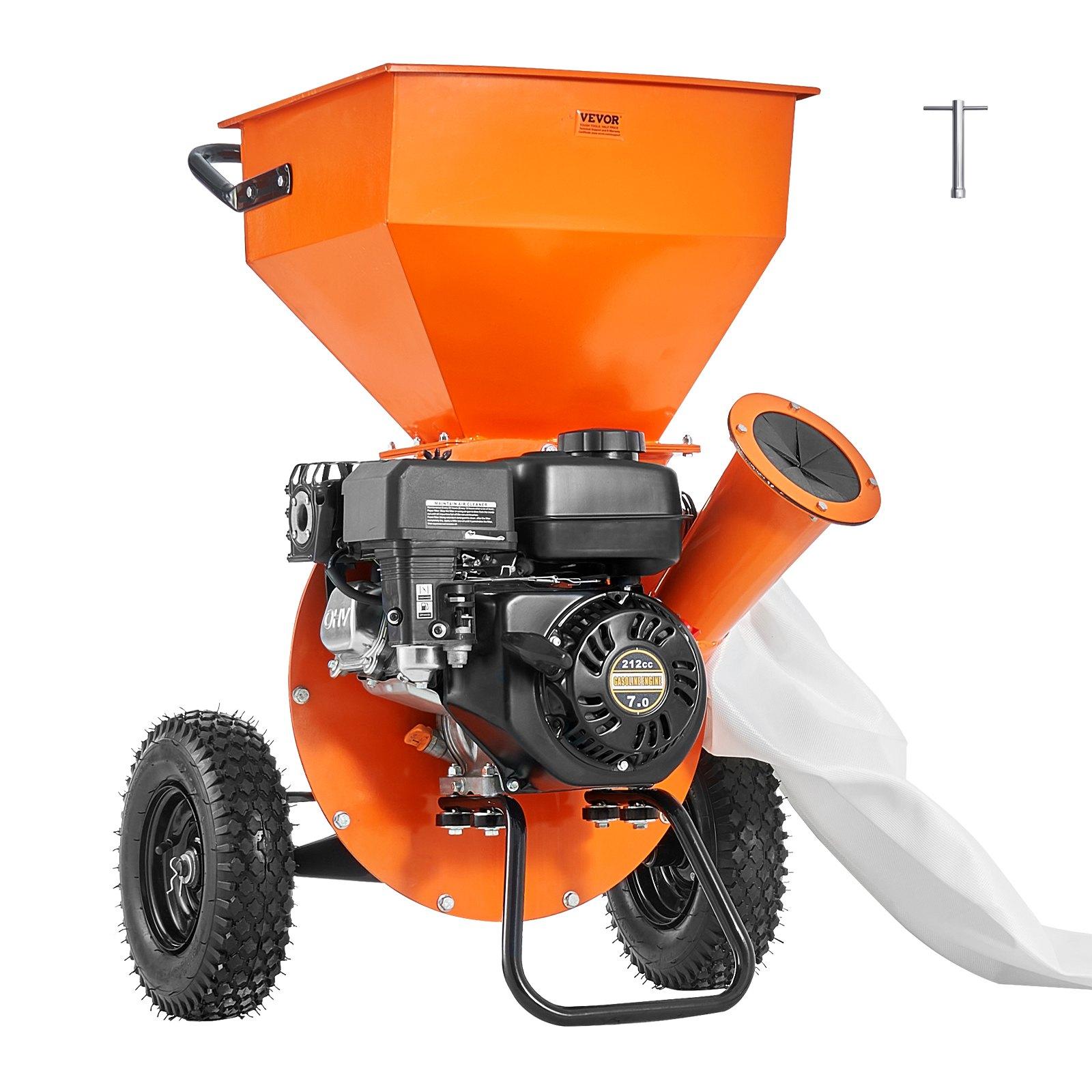 VEVOR Wood Chipper Shredder Mulcher, 7HP Heavy Duty Gas Powered Engine, 3 Max Diameter 212cc 4.1 kW, 4-Stroke 3-in-1 Woodchipper, Fast Chipping Chopping for Forestry, Gardens, EPA Certified