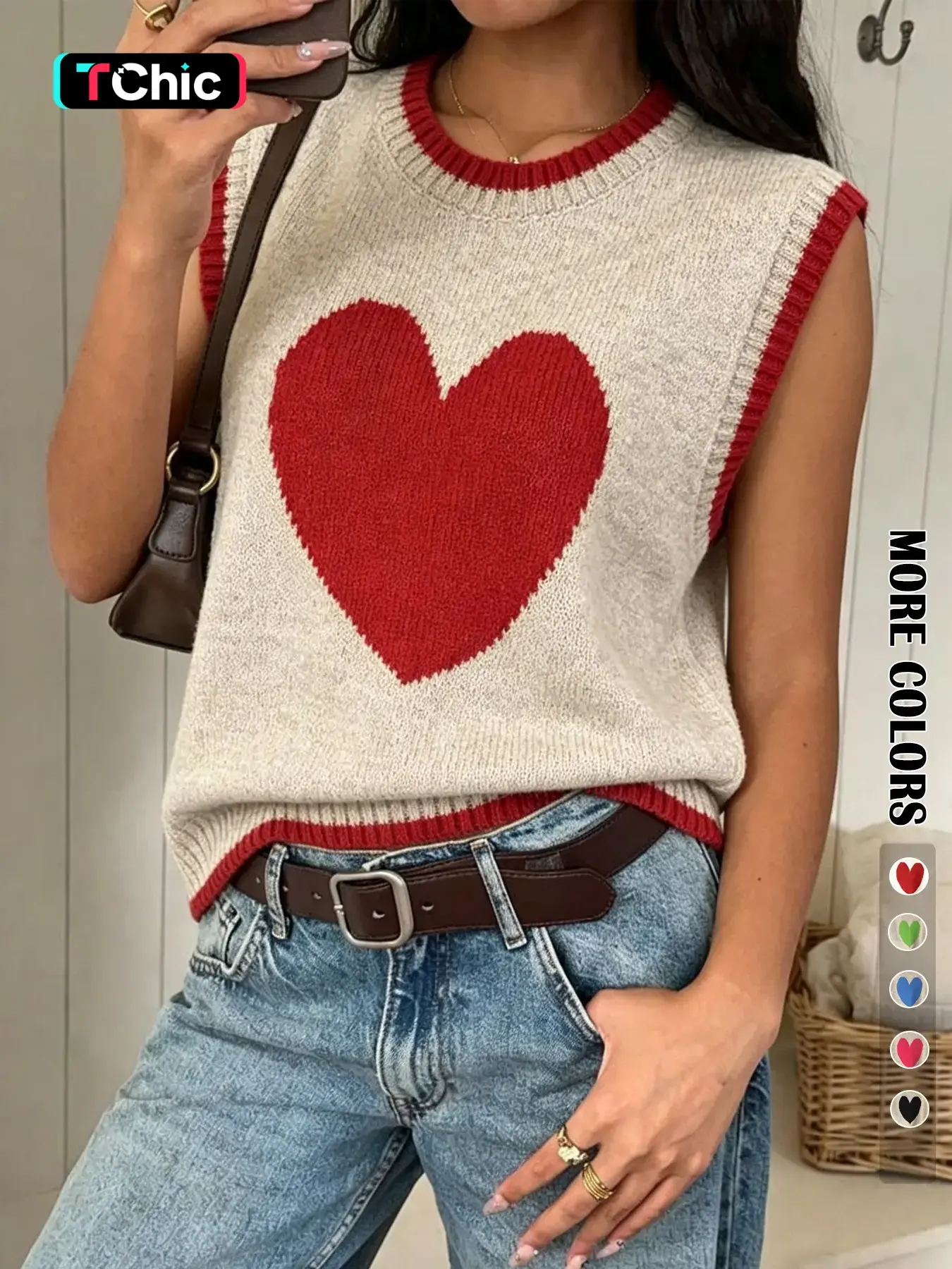 Spring & Fall Colorblock Heart Casual Versatile Vest Pullover, Simple Fashion Leisure Fit, Valentine's Day Sweater Vest