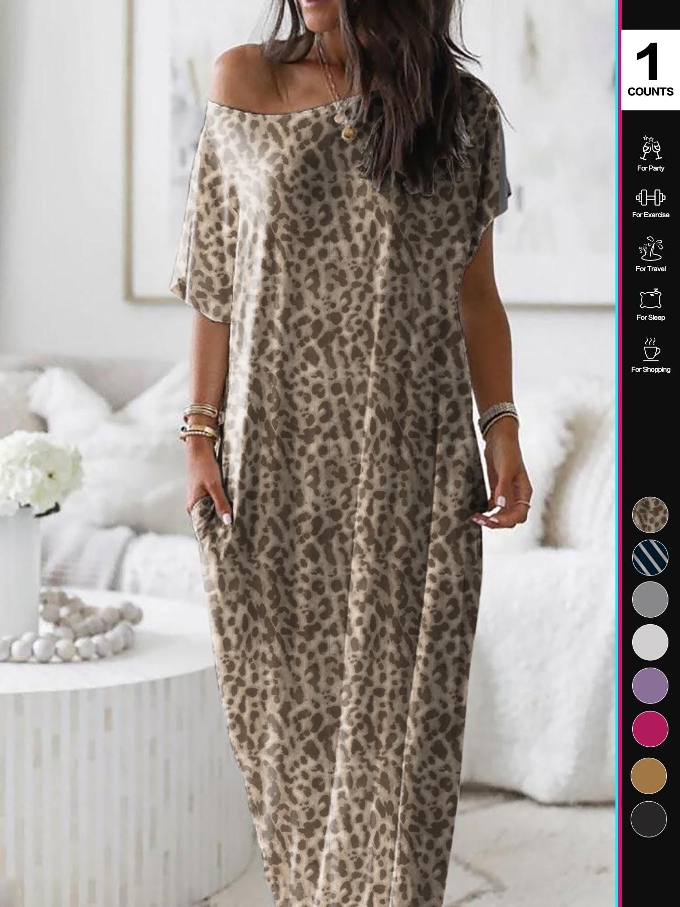 Women's Solid Color Casual Loose Batwing Sleeve Homewear Loungewear Dress, Comfortable Daily Wearing Nightdress, Versatile Ladies' Sleepwear for All Seasons