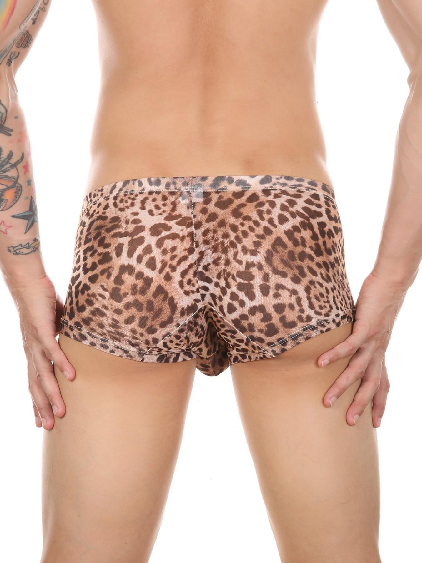 Men's Leopard Print Mesh Boxer Briefs Breathable Slim Fit Fashion Underwear