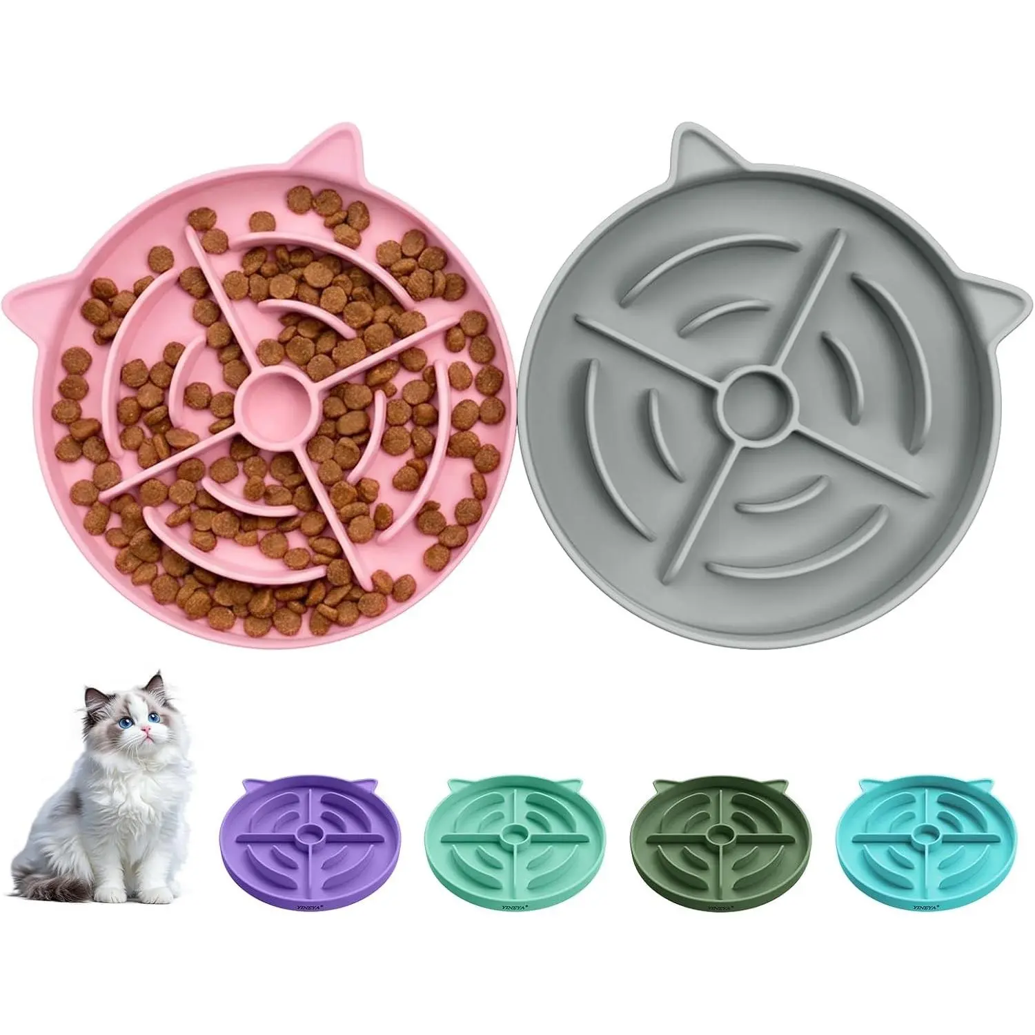 2 Pcs Silicone Slow Feeder Cat Bowl, Cat Slow Feeder for Food Training, Interactive Puzzle Bowls for Puppy, Kitten Dishes to Prevent Overeating, Treat Toys Suitable for Dry and Wet Food