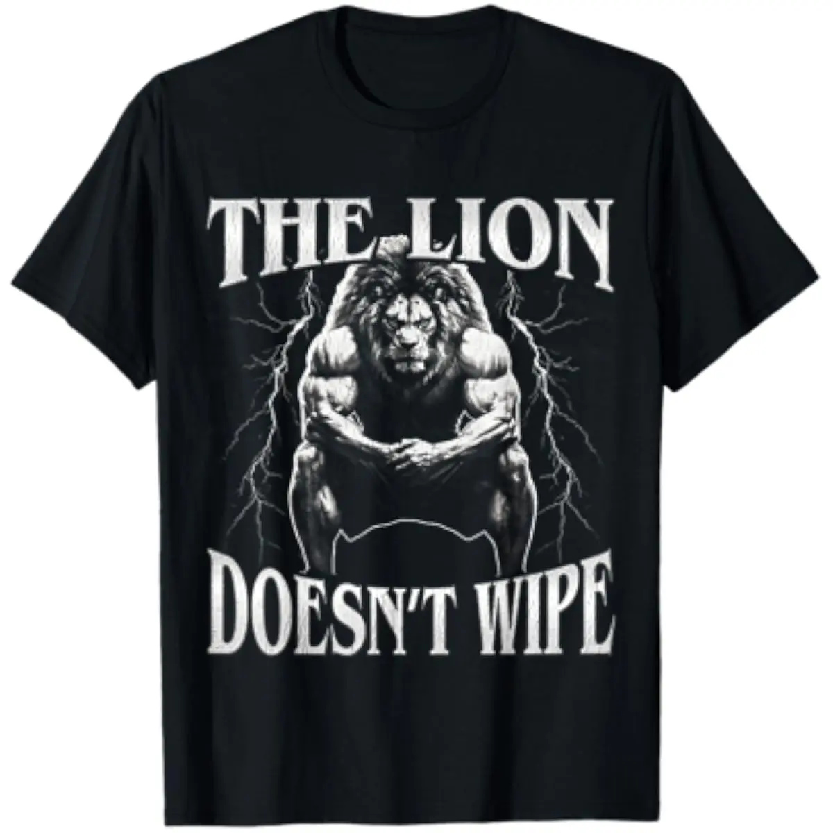 Men's Meme Print Short-Sleeve T-Shirt - Funny "The Lion Does Not Wipe" Alpha Wolf Sarcastic Sigma Casual Menswear Top, Men's Tshirt, Meme Print Men's Short-Sleeve T-Shirts, Sarcastic Slogan Men's Short-Sleeve T-Shirts