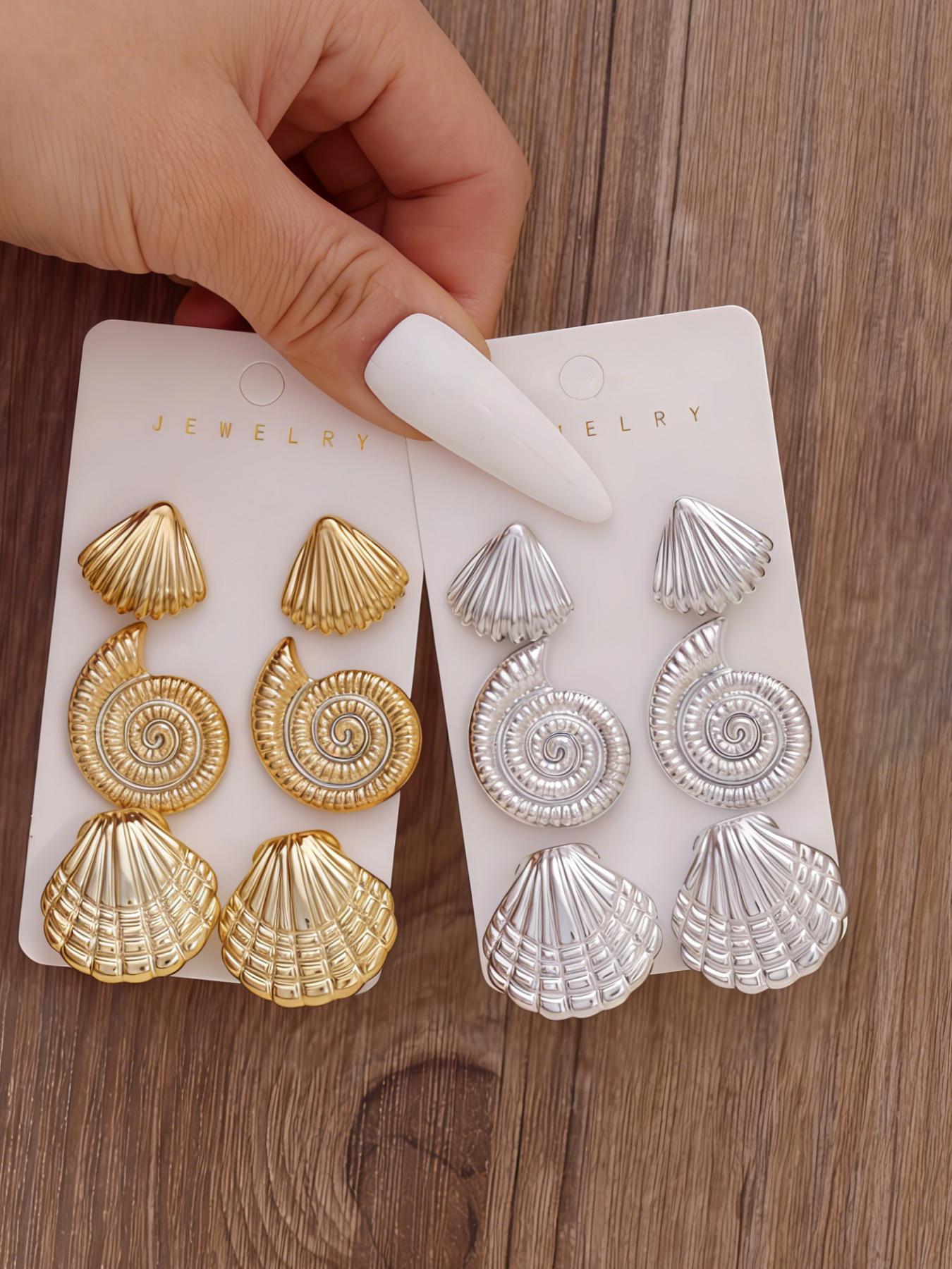 Summer Ocean Elements Fashion Earrings Set, Elegant Geometric Shapes, Perfect for All Seasons, Versatile Jewelry