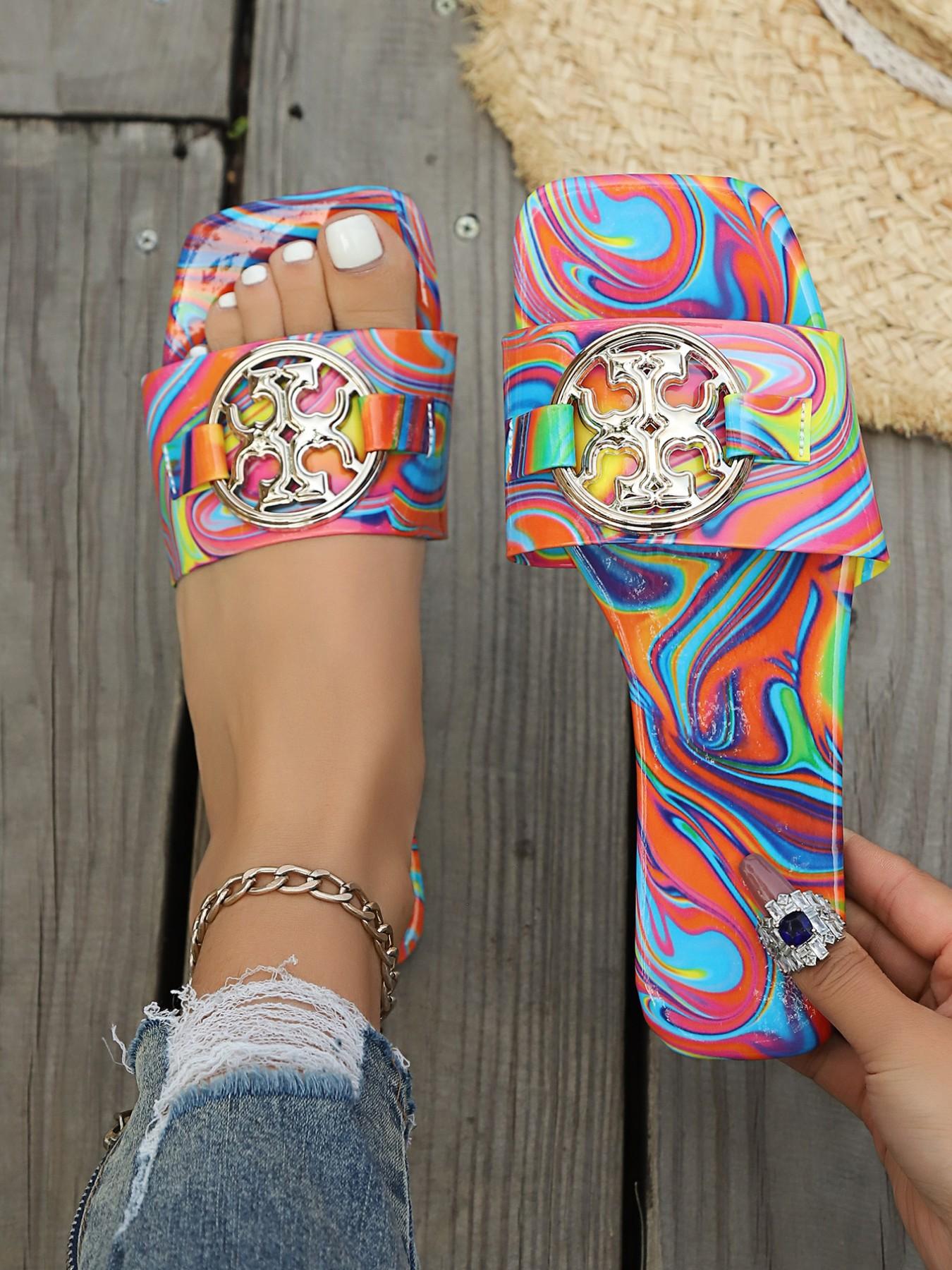 Women's Fashion Metal Buckle Decor Square Toe PU Leather Sandals, Modern Style Casual Summer Party Shoes, Outdoor Walking Dance Party Gift