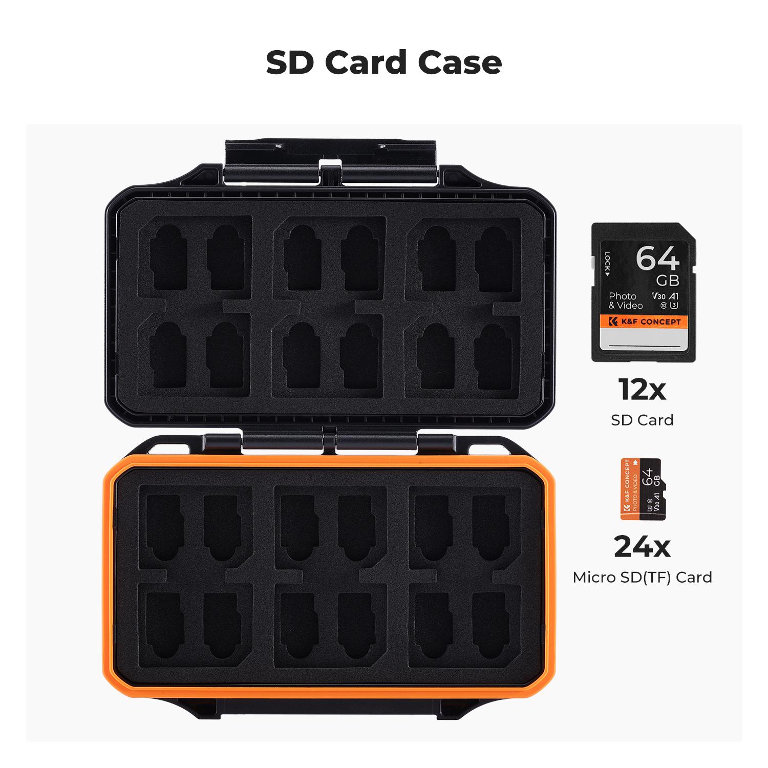 K&F CONCEPT 36 Slots SD Micro SD Memory Card Case, Water-Resistant SD Card Holder, Anti-Shock Card Carrying Storage Box for 24 Micro SD SDXC SDHC TF Cards and 12 SD SDXC SDHC Cards Organiser