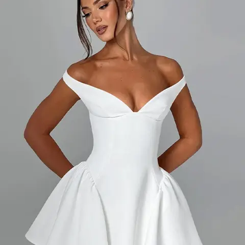 Women's Plain Off The Shoulder Sleeveless Dress, Elegant Sexy Fashion Zipper Back Short Dress for Party Club Dating Wear, Women Dress for Summer Womenswear Back Sleeveless Bodycon, Bodycon Fit Dress