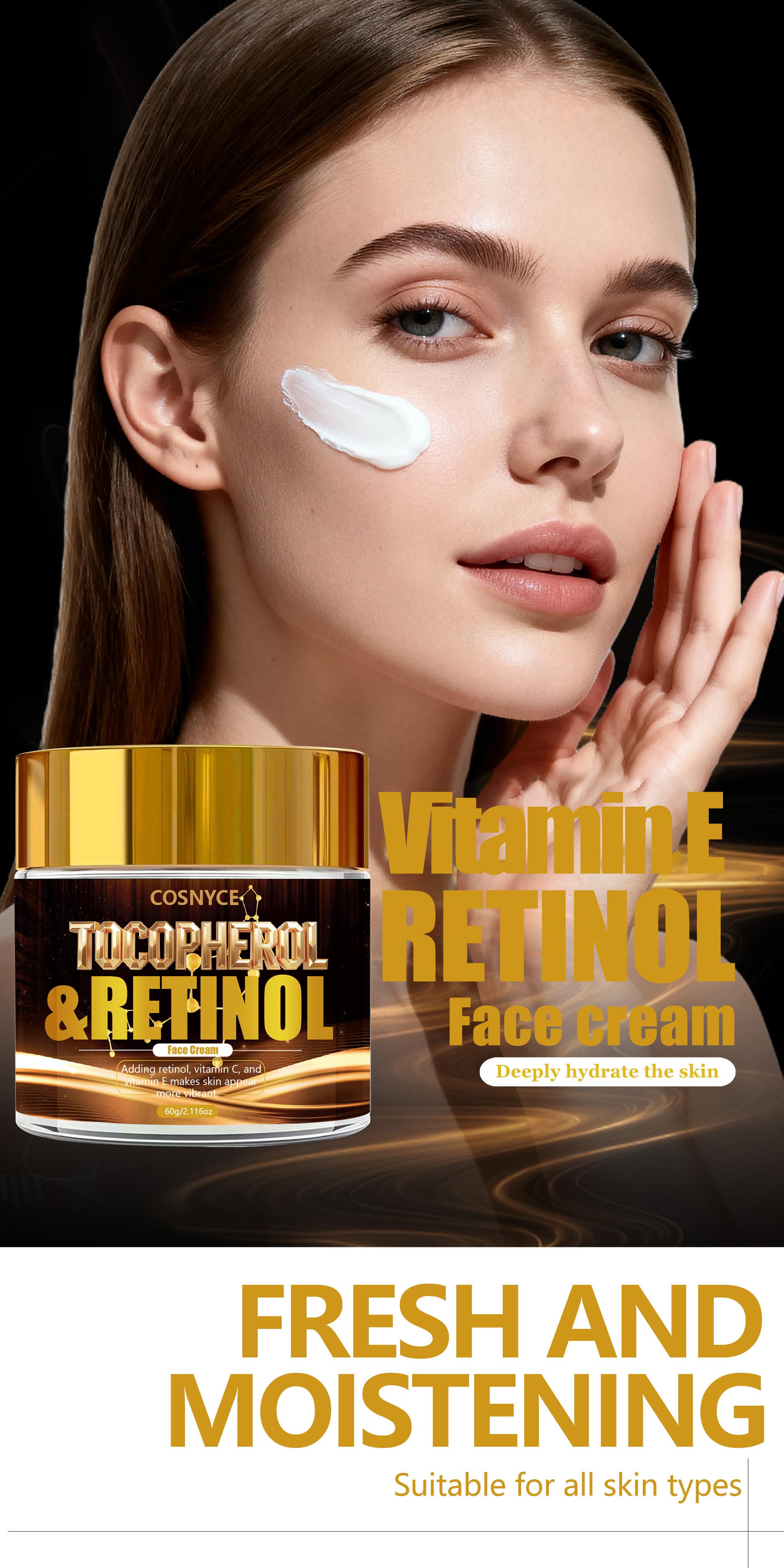 60g Retinol Cream with Vitamin E & C, Smooth Moisturizing, Alcohol-Free, No Fragrance, Non-Greasy, Easy Absorption, Suitable for All Skin Types