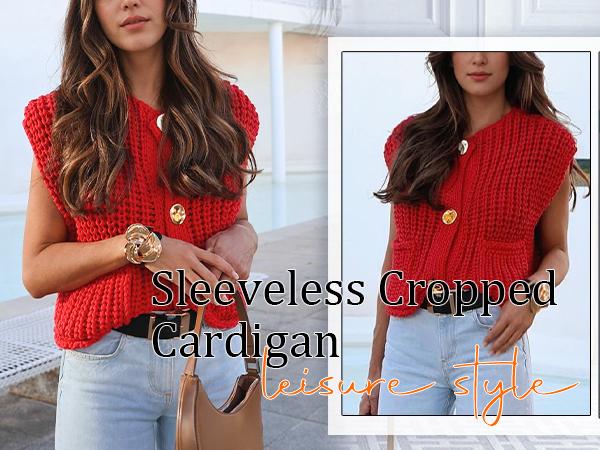 Hixiaohe Women's Casual Chic Knitwear Sleeveless Button-Down Crop Cardigan Sweater Vest with Pockets, Chic Women's Knitwear, Basic, Elegant Women's Knitwear Hixiaohe Women's Casual Chic Knitwear Sleeveless Button-Down Crop Cardigan Sweater Vest with Pockets, Chic Women's Knitwear, Basic, Elegant Women's Knitwear