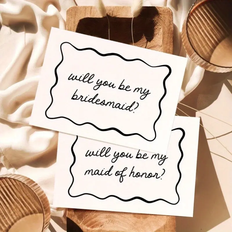 2 Wavy Maid-of-Honor Proposal Cards: “Will You Be My Maid of Honor?”—Maid-of-Honor Gift, Black-and-White Minimalist Design, Chief Maid-of-Honor Card